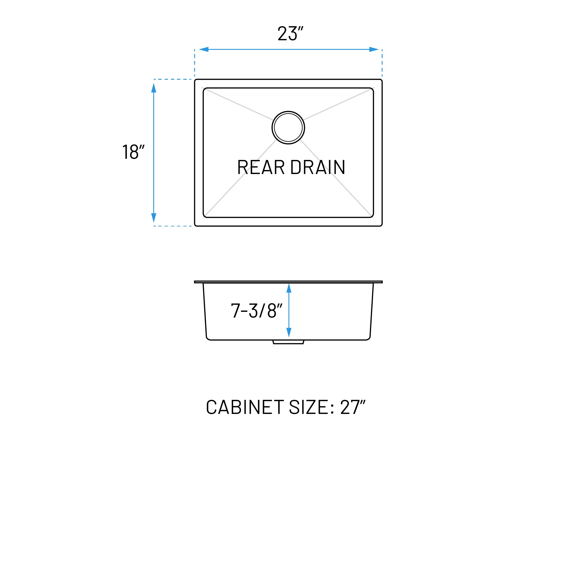 23" Medium Undermount 7-Inch Deep Stainless Steel Single Bowl Kitchen Sink, KH-2318-7-S-R15
