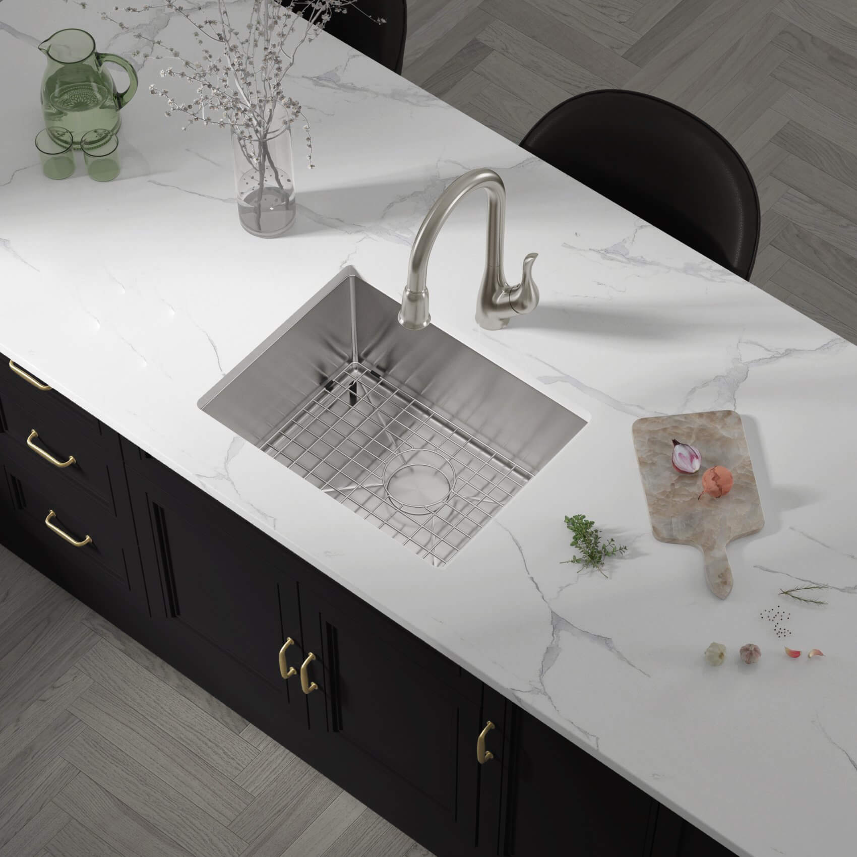 27" Standard Undermount Stainless Steel Single Bowl Kitchen Sink, KH-2718-9-S-R20