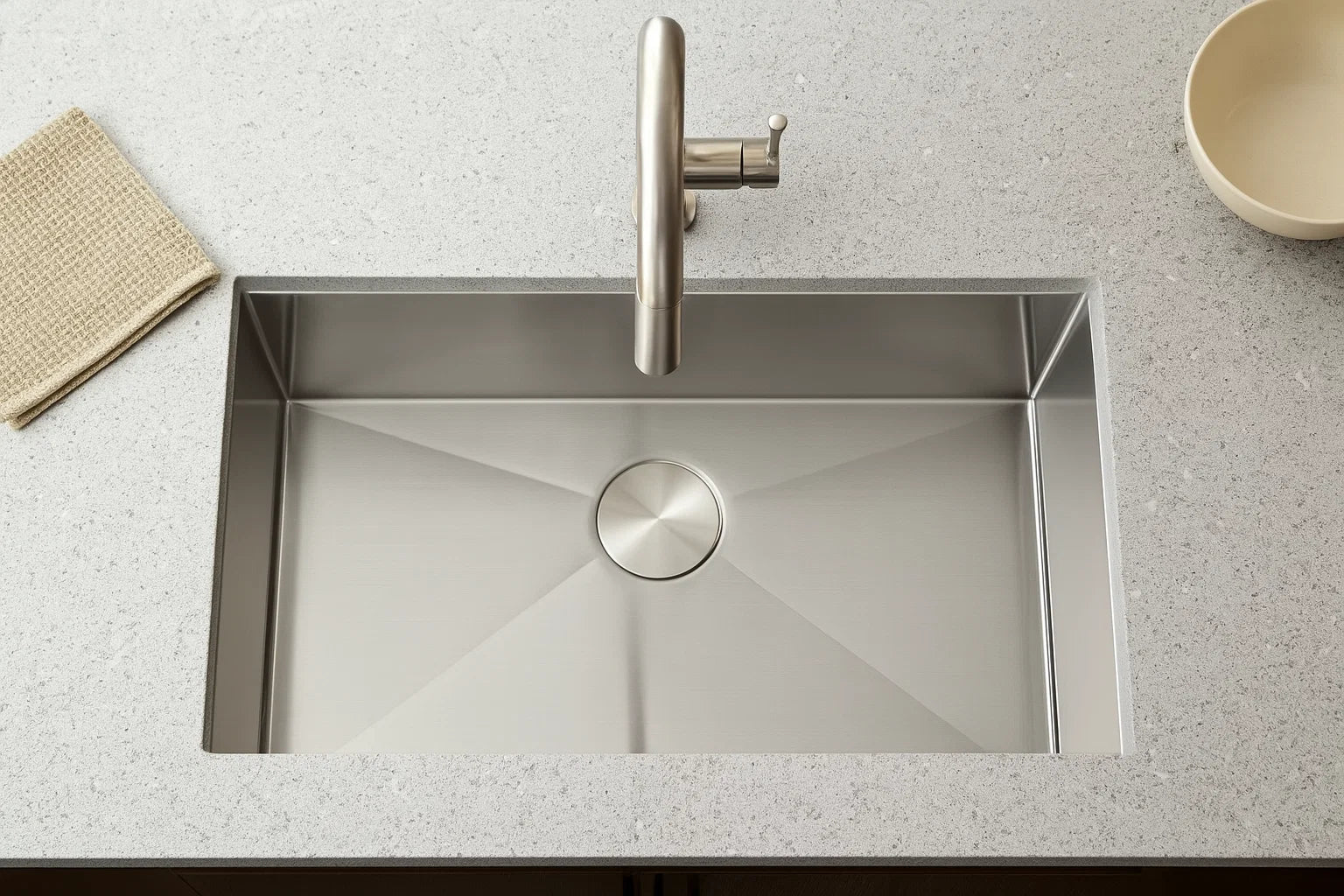 25" Zero Radius Undermount Stainless Steel Single Bowl Kitchen Sink, KH-2518-9-S-R0