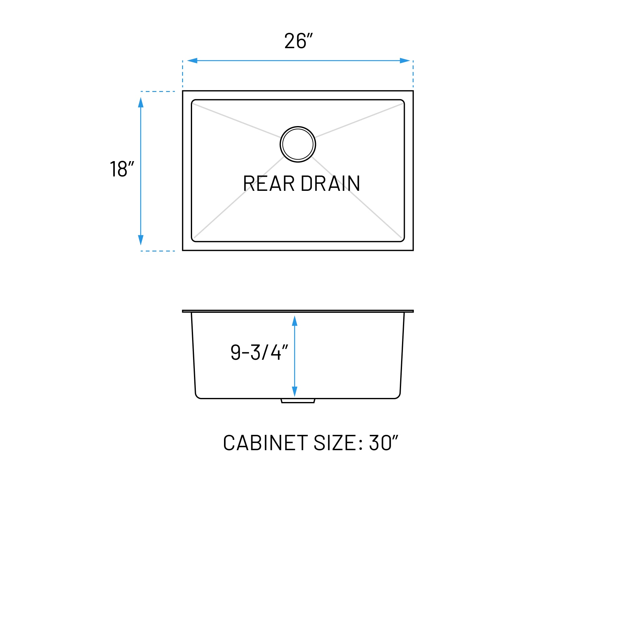 26" Undermount Stainless Steel Deep Single Bowl Kitchen Sink, KH-2618-10-S-R15
