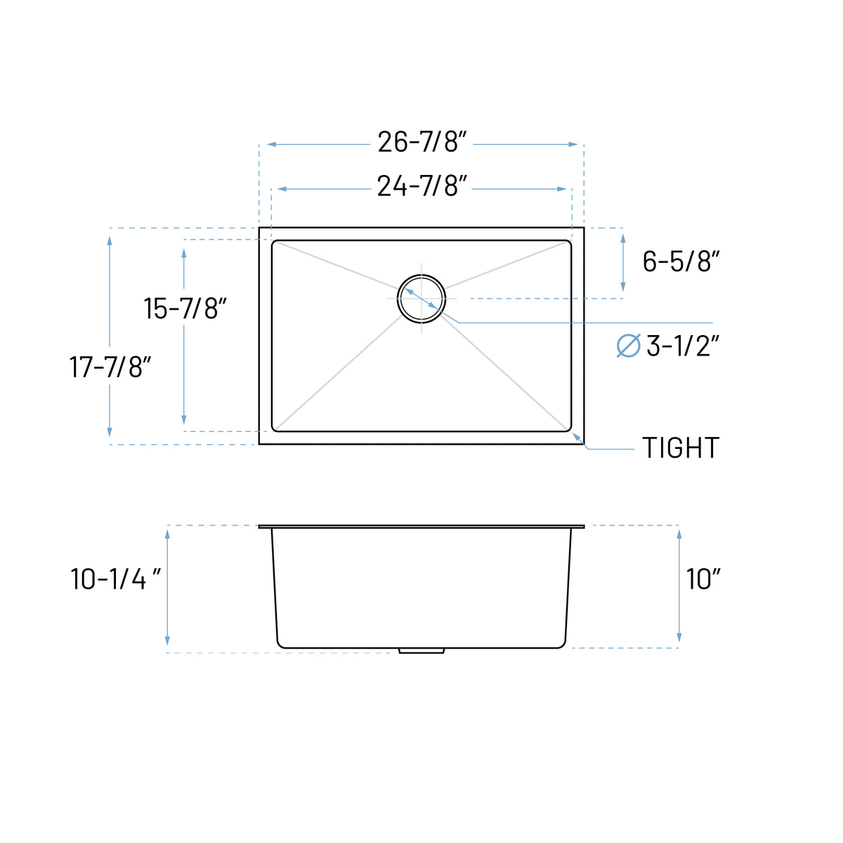 27" Undermount Stainless Steel Deep Single Bowl Kitchen Sink