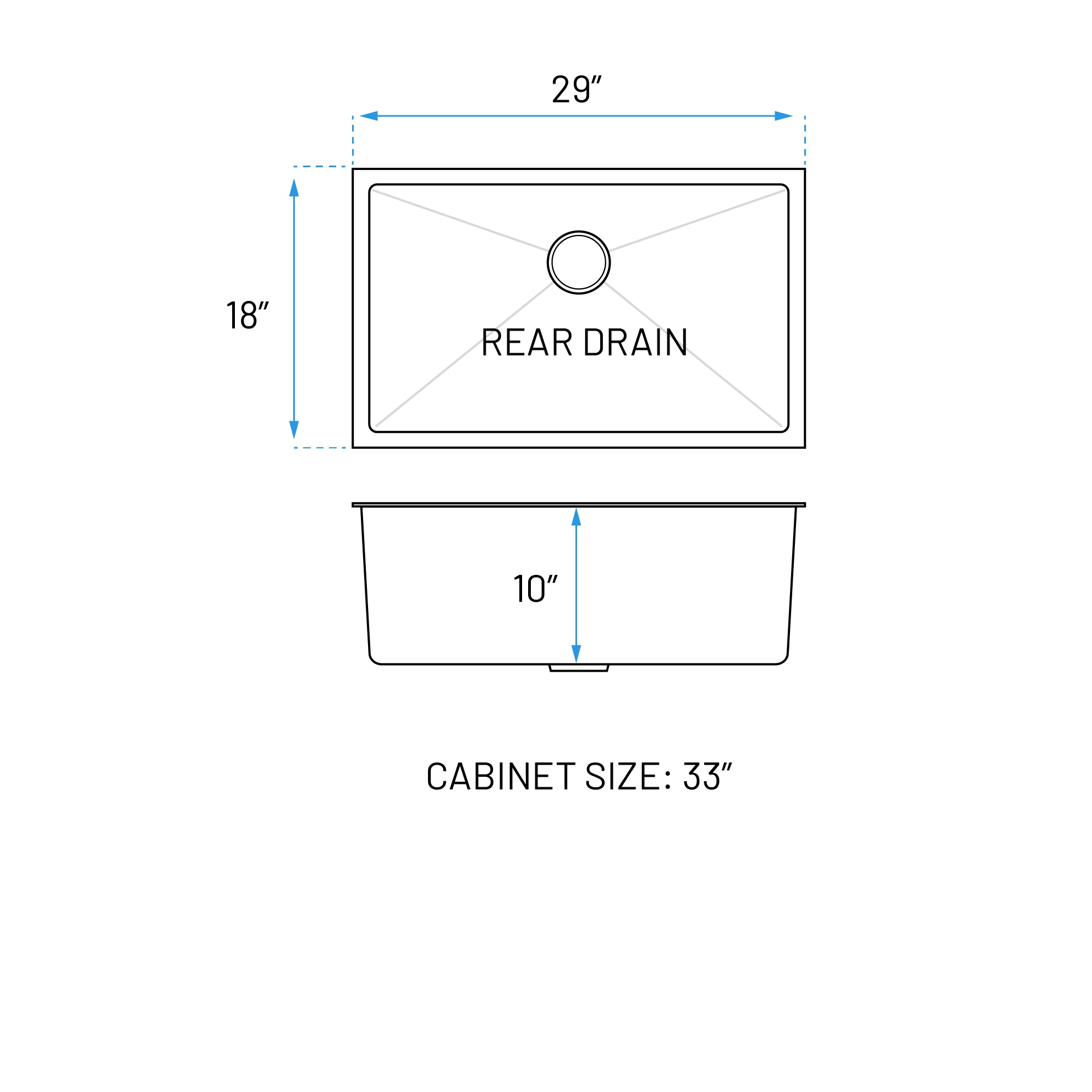29" Undermount Stainless Steel Deep Single Bowl Kitchen Sink, KH-2918-10-S-R15