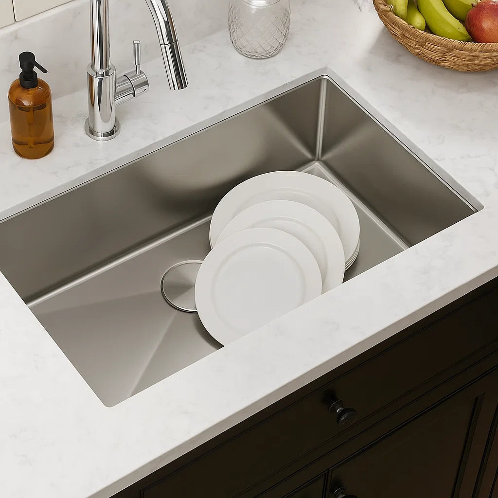 29" Undermount Stainless Steel Deep Single Bowl Kitchen Sink, KH-2918-10-S-R15