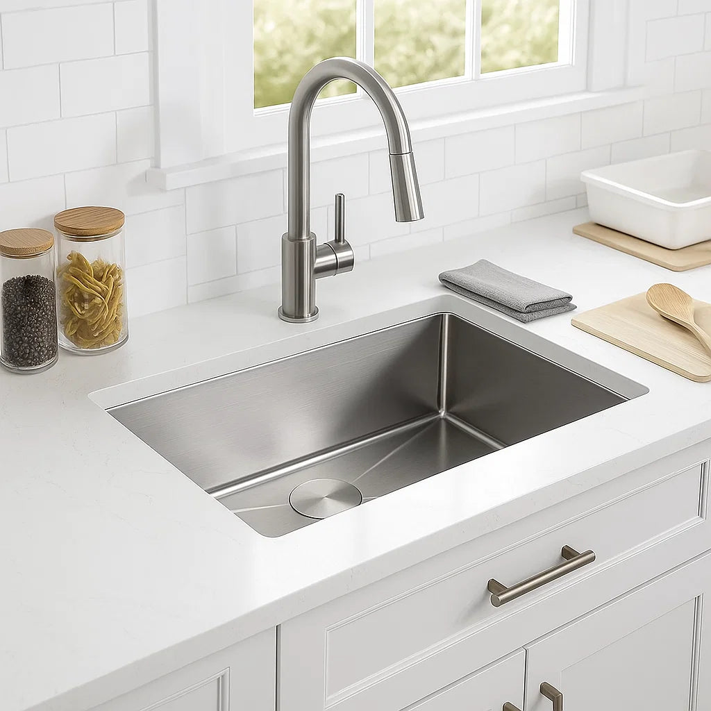 29" Undermount Stainless Steel Deep Single Bowl Kitchen Sink, KH-2918-10-S-R15