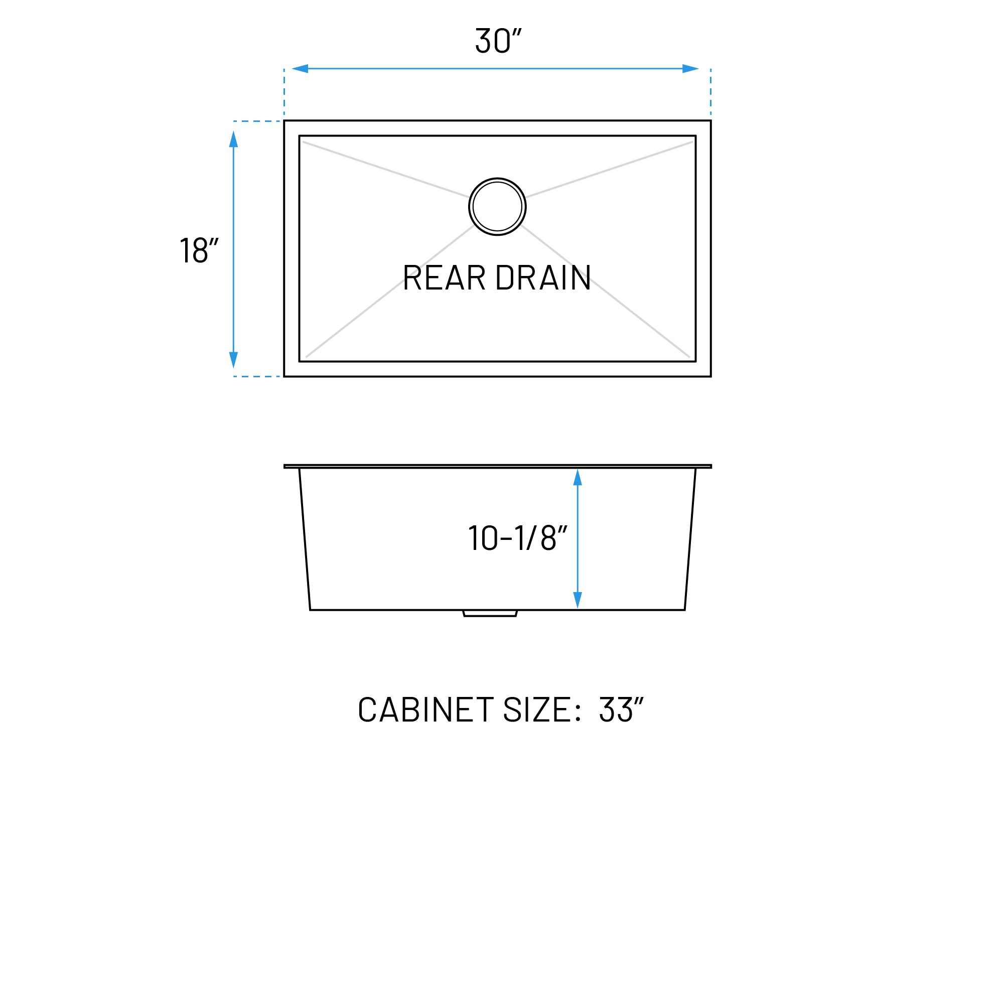 30" Zero Radius Undermount Stainless Steel Single Bowl Kitchen Sink, KH-3018-10-S-R0