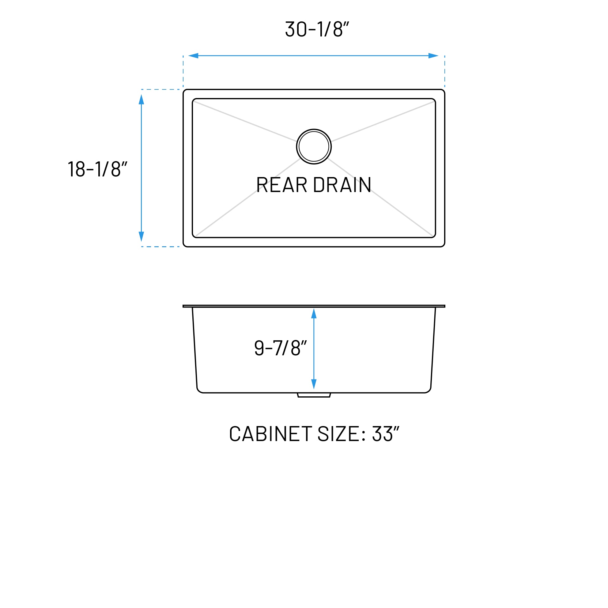 30" Undermount Stainless Steel Deep Single Bowl Kitchen Sink, KH-3018-10-S-R15