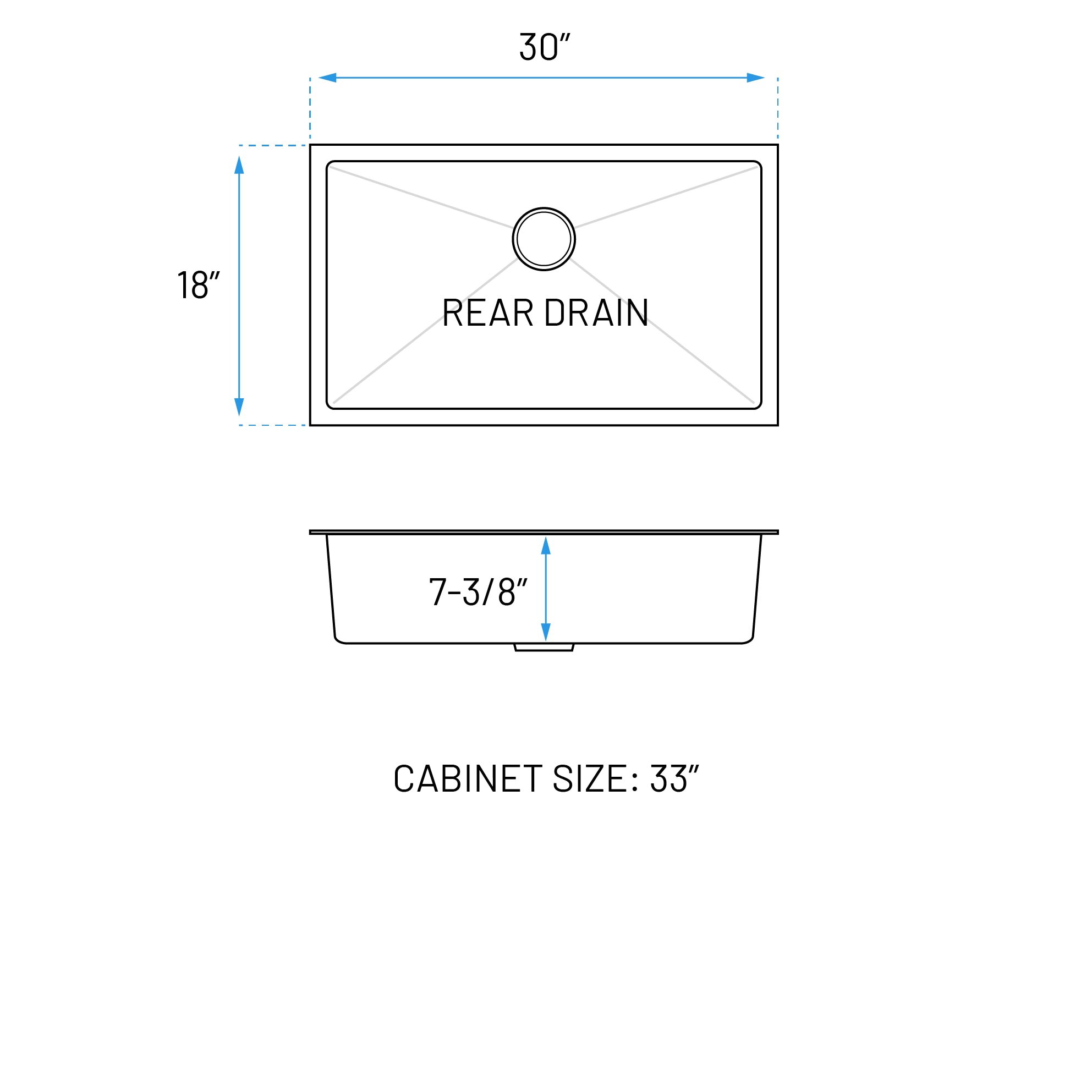 30" Extra Large Undermount 7-Inch Deep Stainless Steel Single Bowl Kitchen Sink, KH-3018-7-S-R15