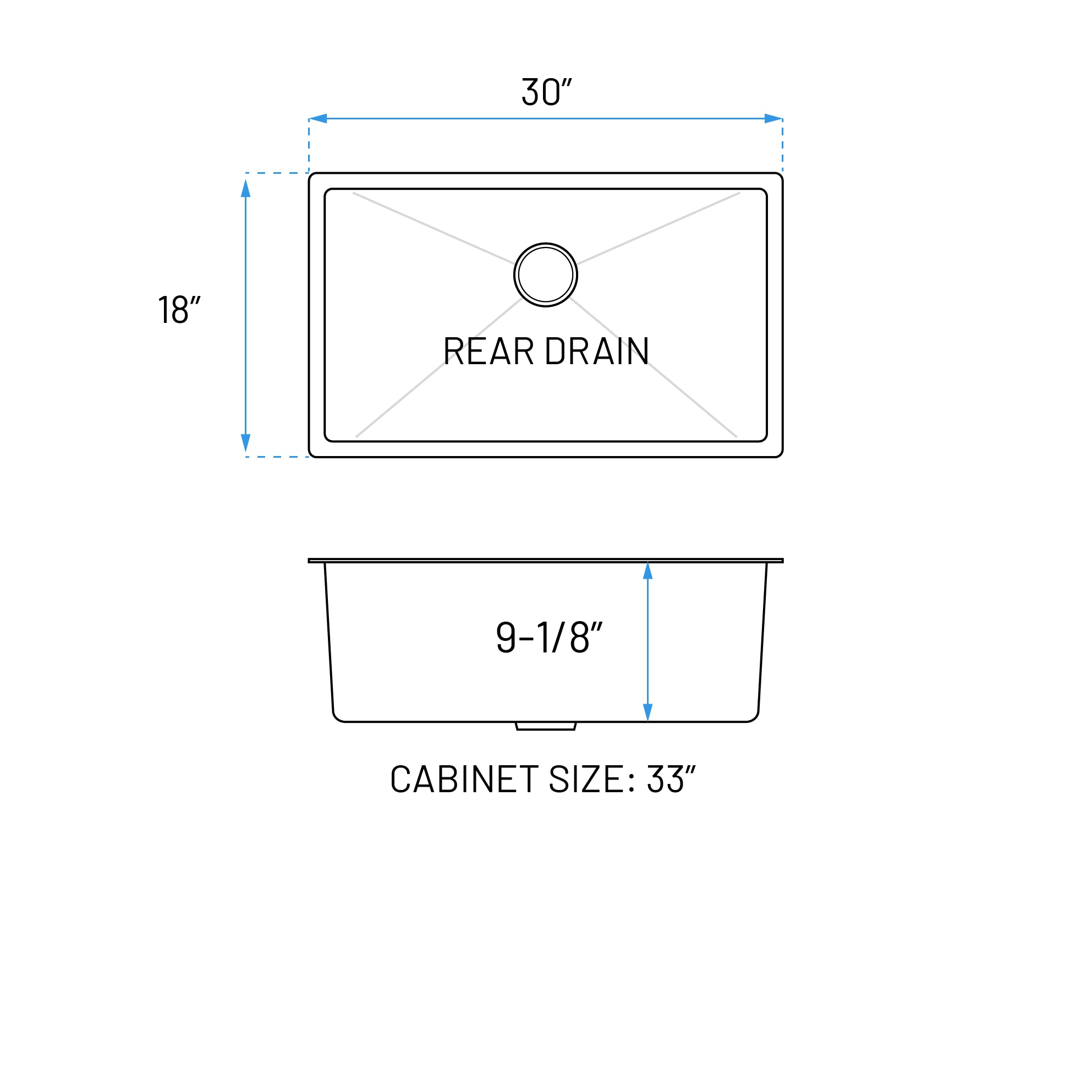 30" Gold Undermount Stainless Steel Single Bowl Kitchen Sink, KH-3018-9-S-R15-GL