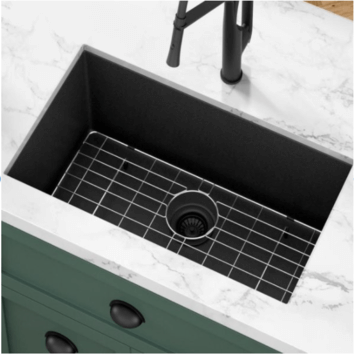 30" Undermount Gunmetal Black Stainless Steel Single Bowl Kitchen Sink, KH-3018-10-S-R15-GM