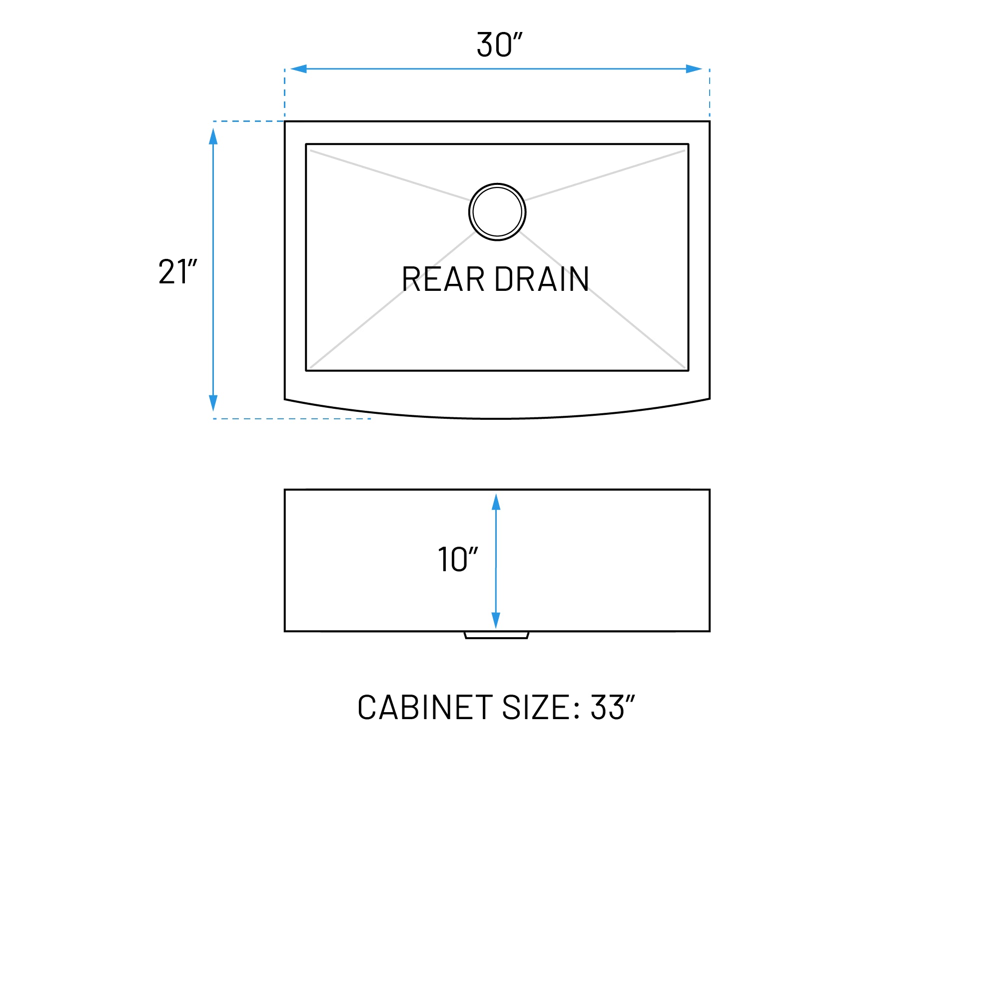 30" Zero Radius Farmhouse Apron Front Stainless Steel Single Bowl Kitchen Sink, KH-3021-10-S-R0-F