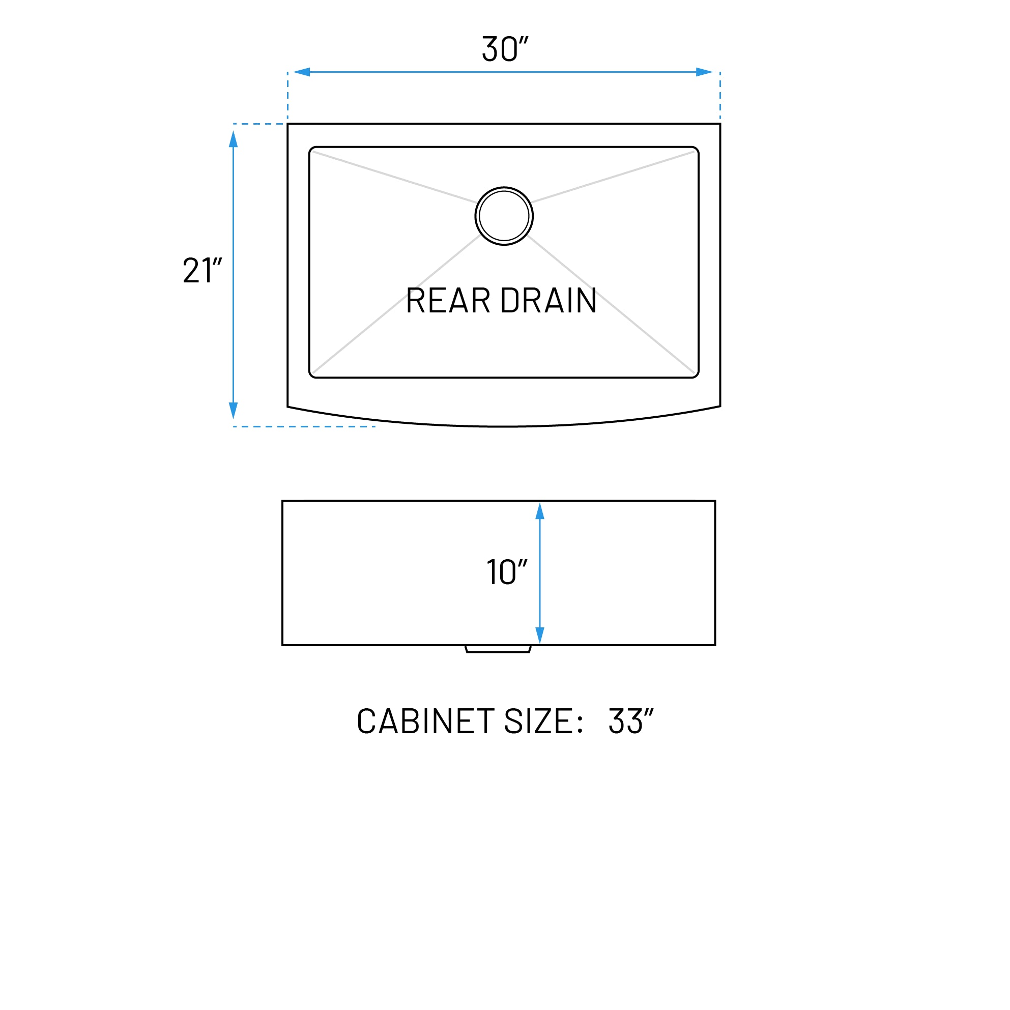 30" Tight Radius Farmhouse Apron Front Stainless Steel Single Bowl Kitchen Sink, KH-3021-10-S-R15-F