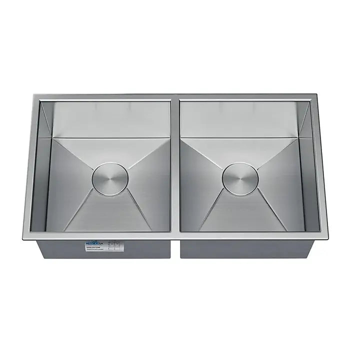 31" Zero Radius Undermount Double Bowl Stainless Steel Kitchen Sink, KH-3118-9-D-R0