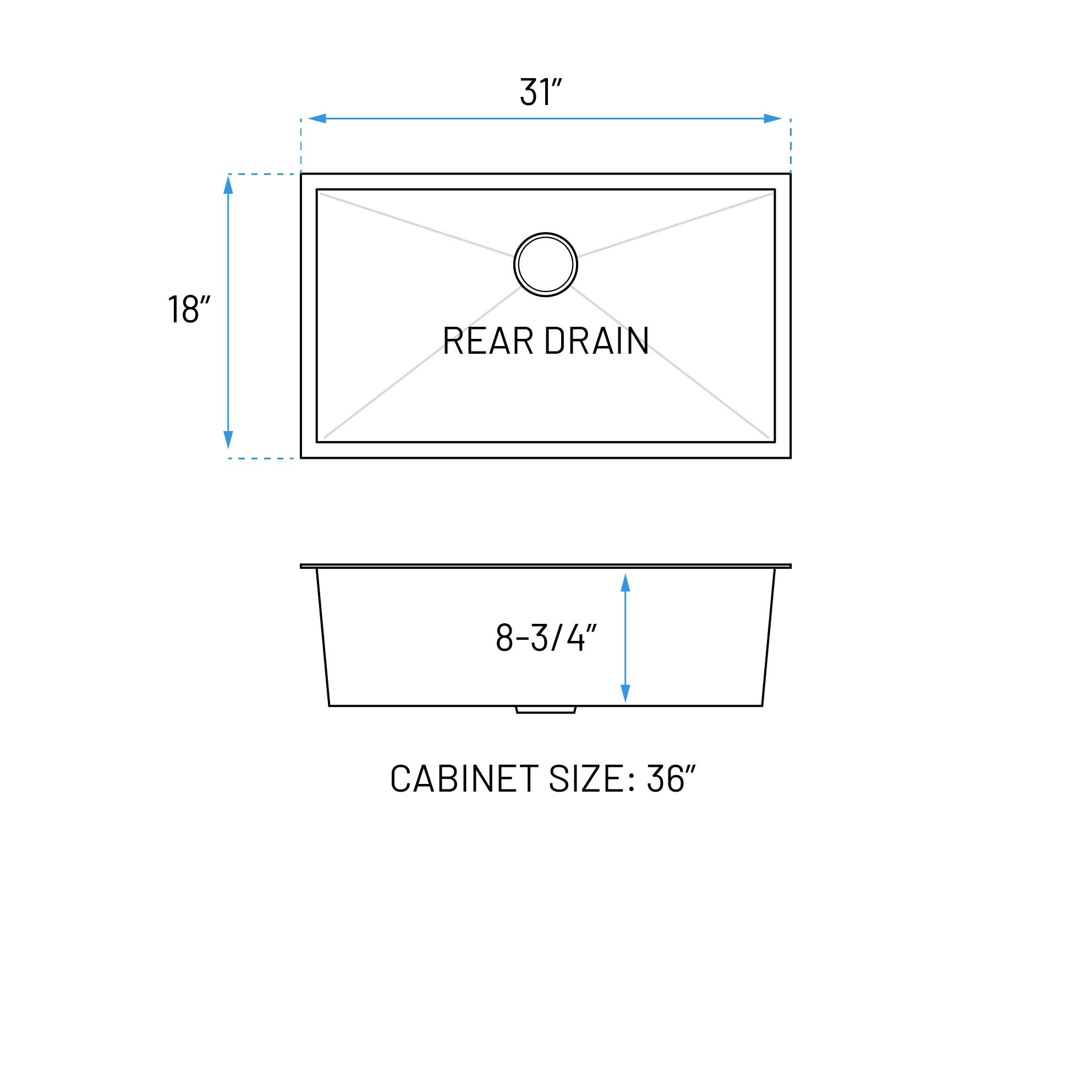 31" Large Zero Radius Undermount Stainless Steel Single Bowl Kitchen Sink, KH-3118-9-S-R0