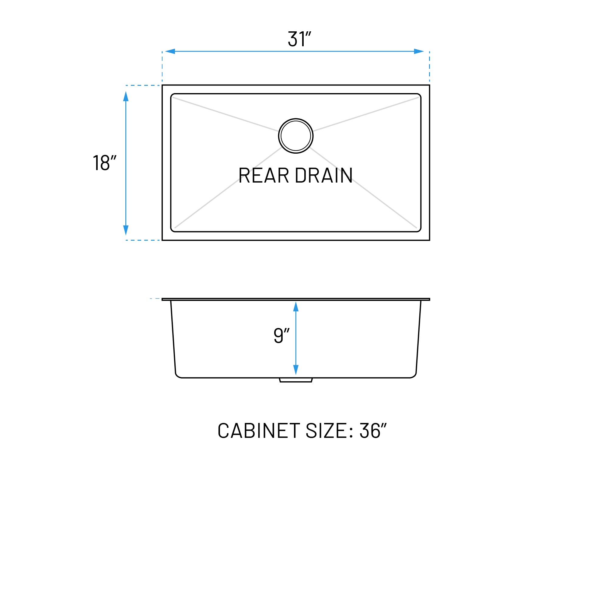 31" Extra-Large Undermount Stainless Steel Single Bowl Kitchen Sink, KH-3118-9-S-R20