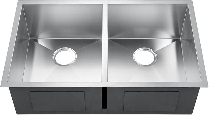 31" Zero Radius Undermount Double Bowl Stainless Steel Kitchen Sink, KH-3118-9-D-R0