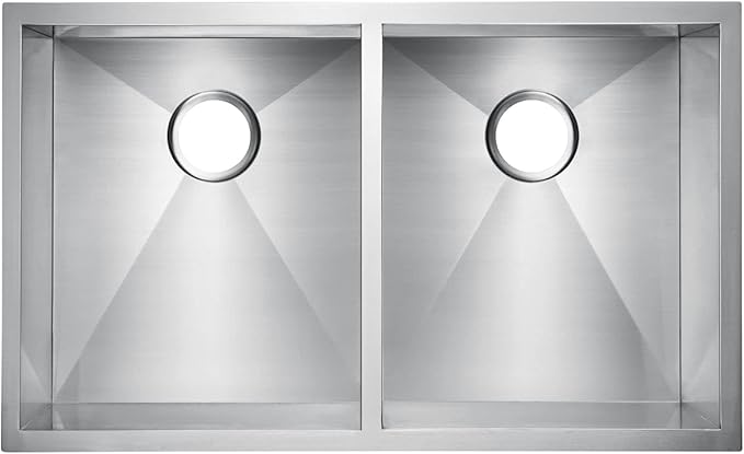 31" Zero Radius Undermount Double Bowl Stainless Steel Kitchen Sink, KH-3118-9-D-R0