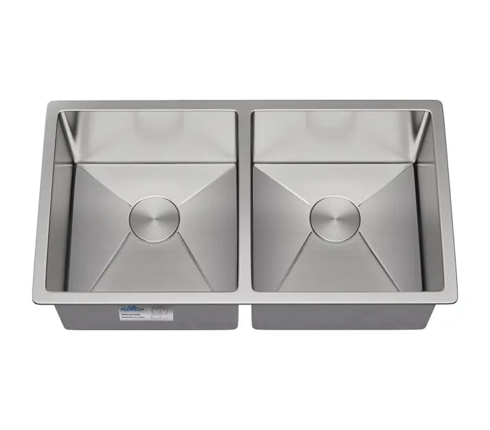 32" Extra Large Undermount Double Bowl Stainless Steel Kitchen Sink, KH-3218-9-D-R20