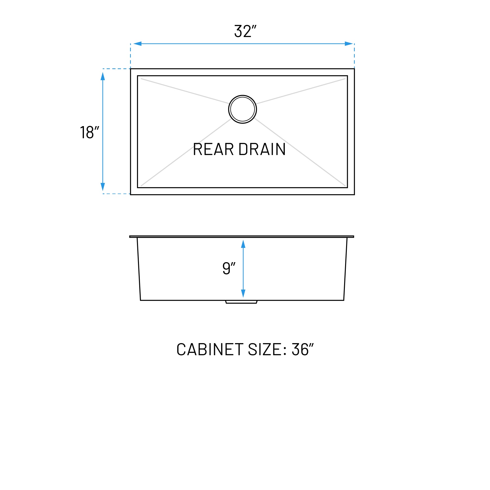32" Extra-Large Zero Radius Undermount Stainless Steel Single Bowl Kitchen Sink, KH-3218-9-S-R0