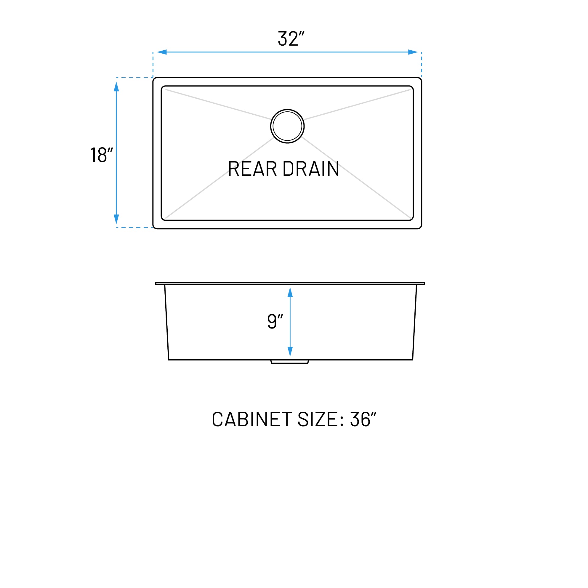 32" Extra Large Undermount Stainless Steel Single Bowl Kitchen Sink, KH-3218-9-S-R20