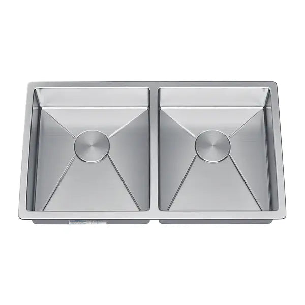 33" Zero Radius Undermount Stainless Steel Double Bowl Kitchen Sink, KH-3318-10-D-R0
