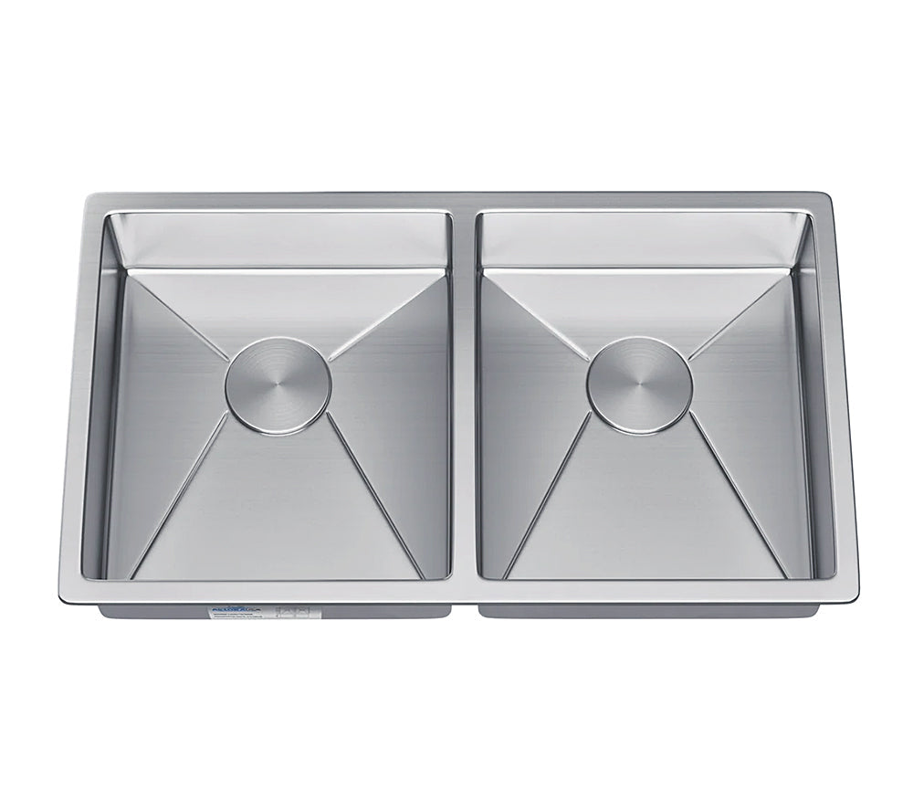 33" Zero Radius Undermount Stainless Steel Double Bowl Kitchen Sink, KH-3318-10-D-R0