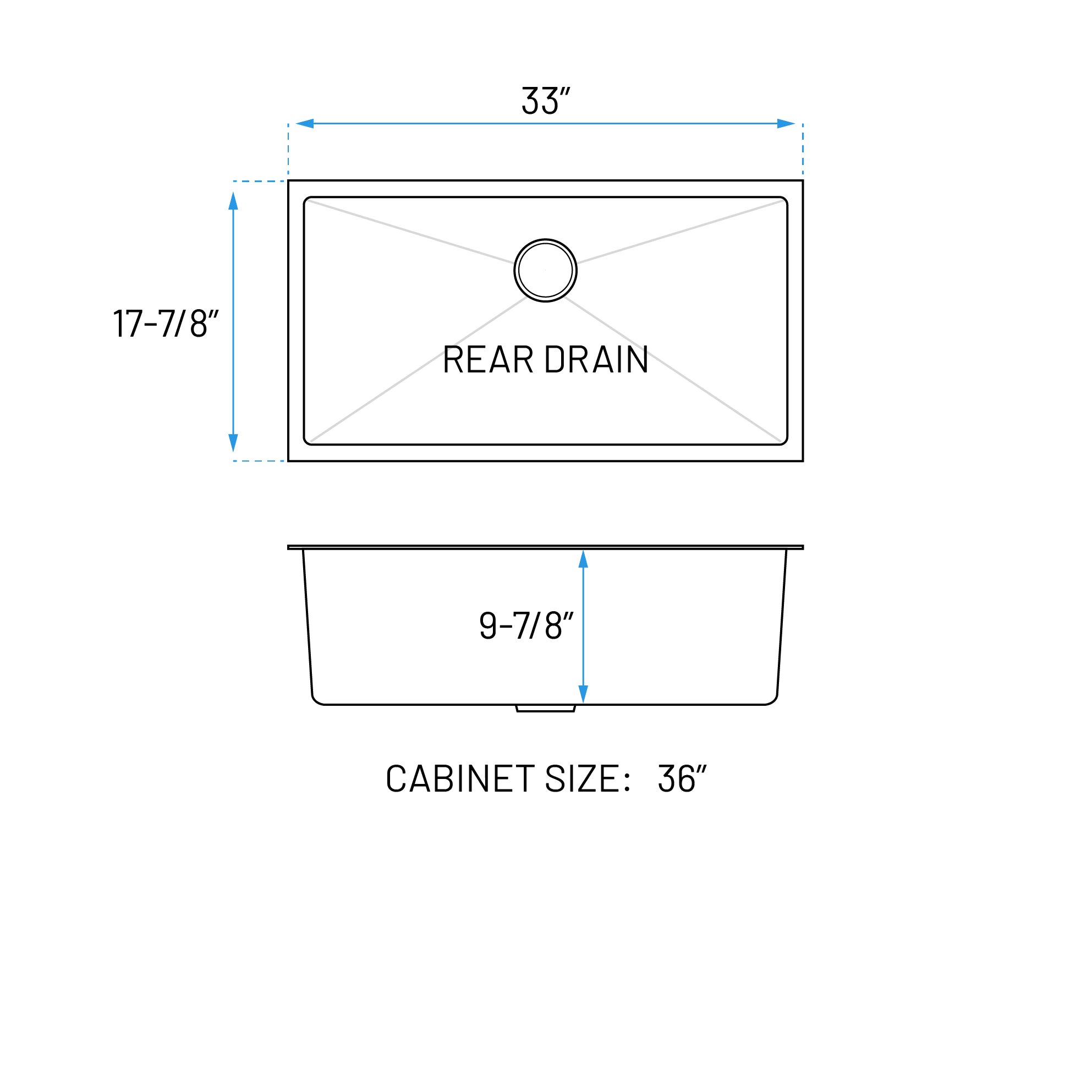 33" Undermount Stainless Steel Deep Single Bowl Kitchen Sink, KH-3318-10-S-R15