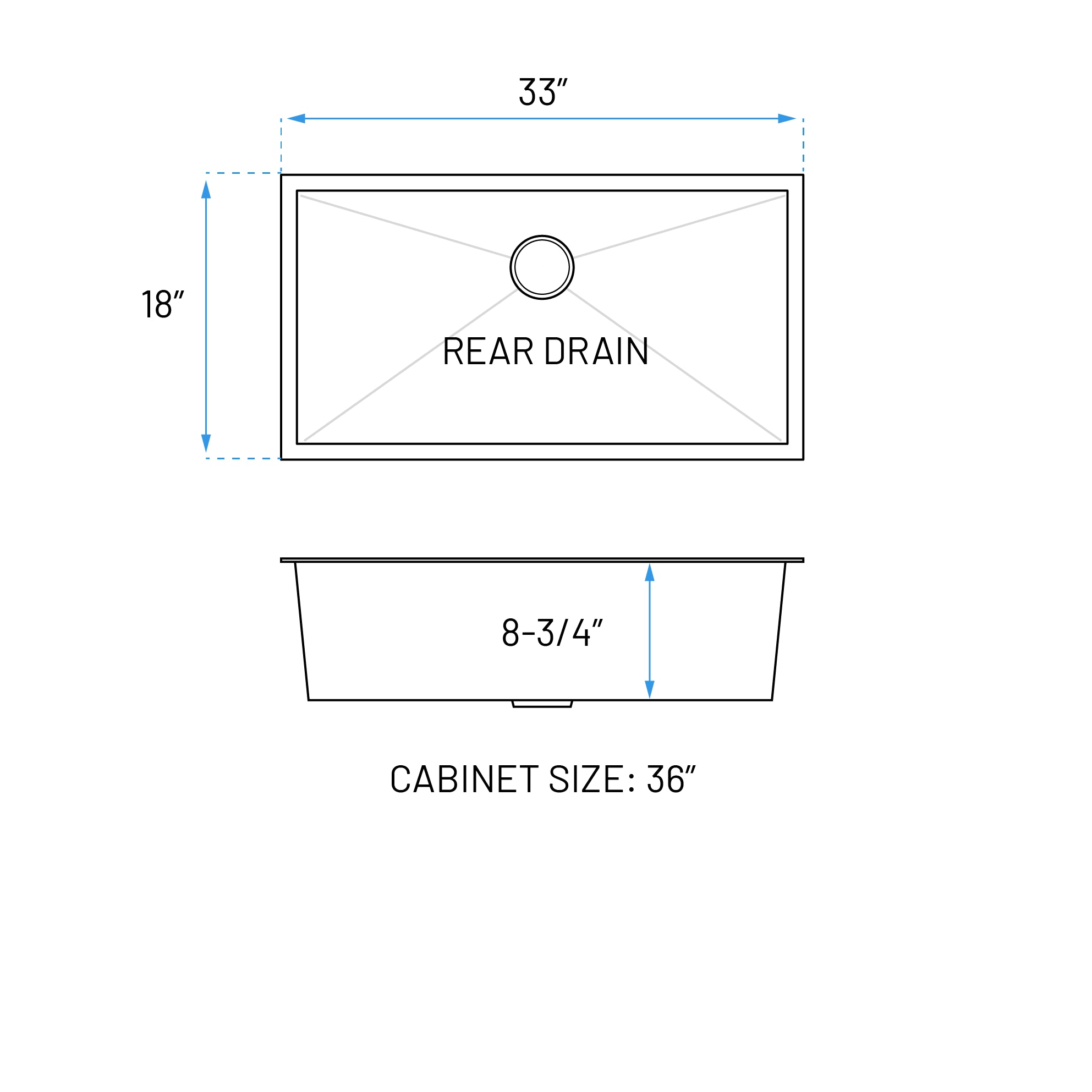 33" Extra-Large Zero Radius Undermount Stainless Steel Single Bowl Kitchen Sink, KH-3318-9-S-R0
