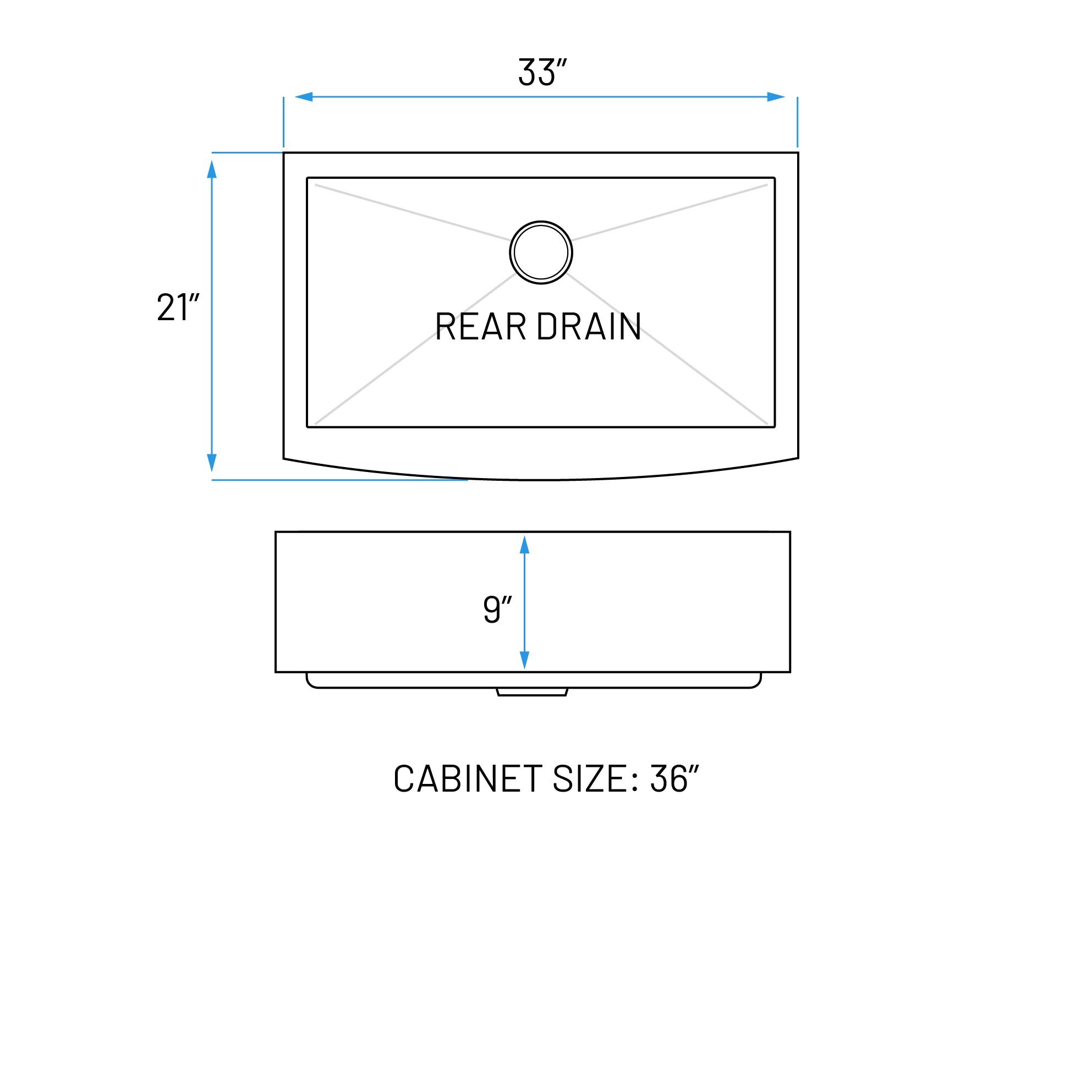 33" Zero Radius Farmhouse Apron Front Stainless Steel Kitchen Sink, KH-3321-10-S-R0-F