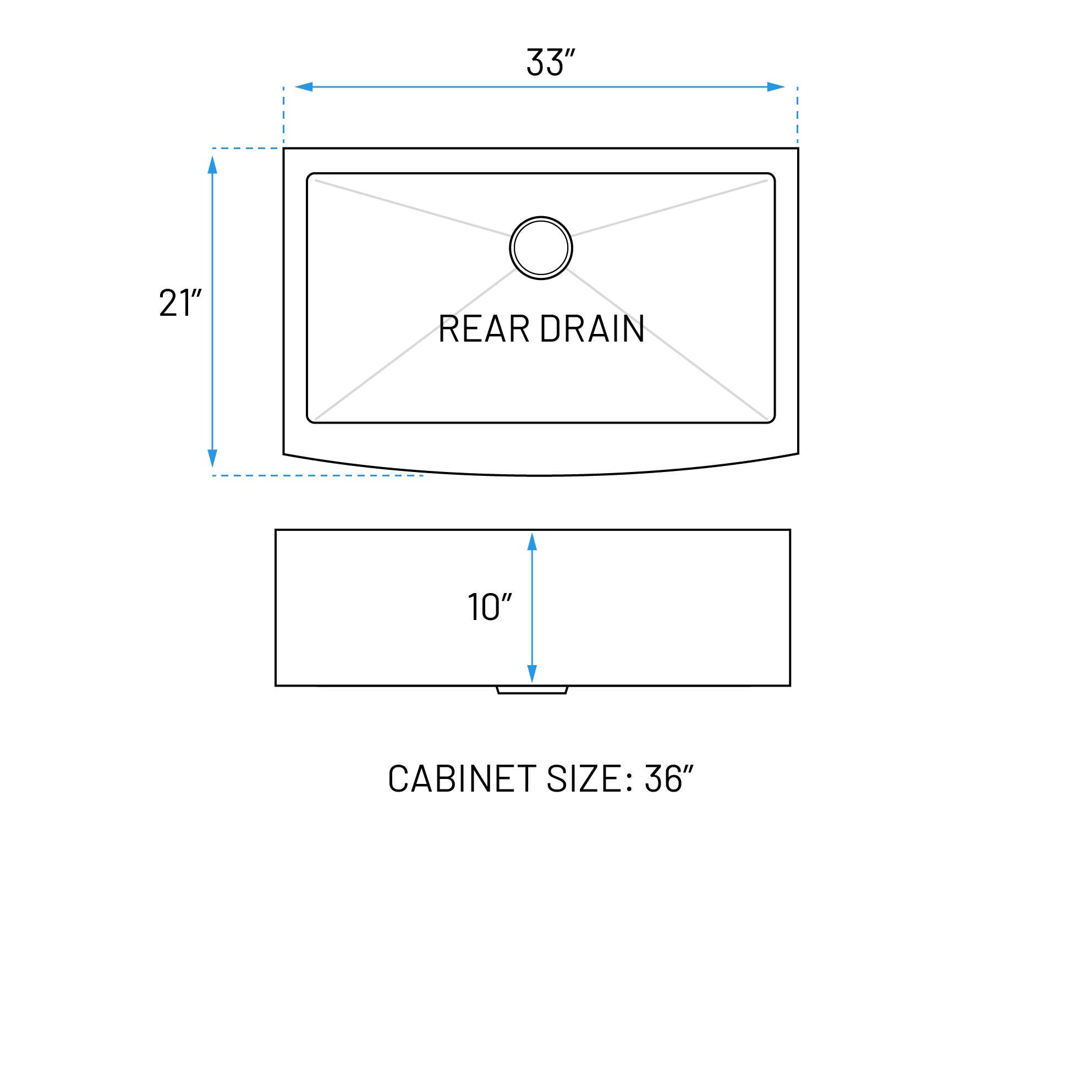 33" Tight Radius Farmhouse Apron Front Stainless Steel Single Bowl Kitchen Sink, KH-3321-10-S-R15-F