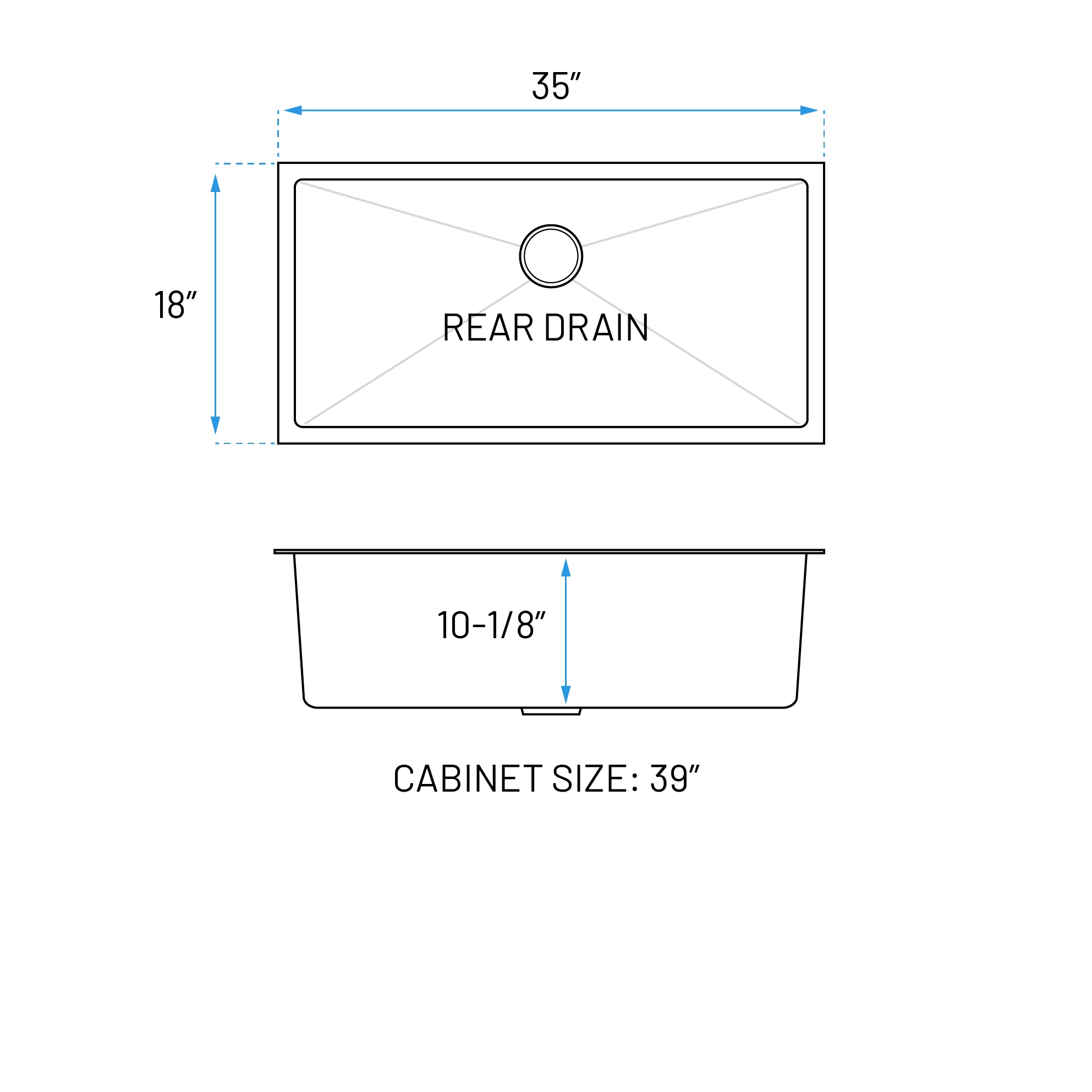 35" Undermount Stainless Steel Deep Single Bowl Kitchen Sink, KH-3518-10-S-R15