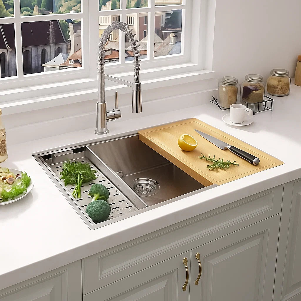 33" Extra-Large Workstation Undermount Stainless Steel Kitchen Sink, KHWS-3318-10-S-R15