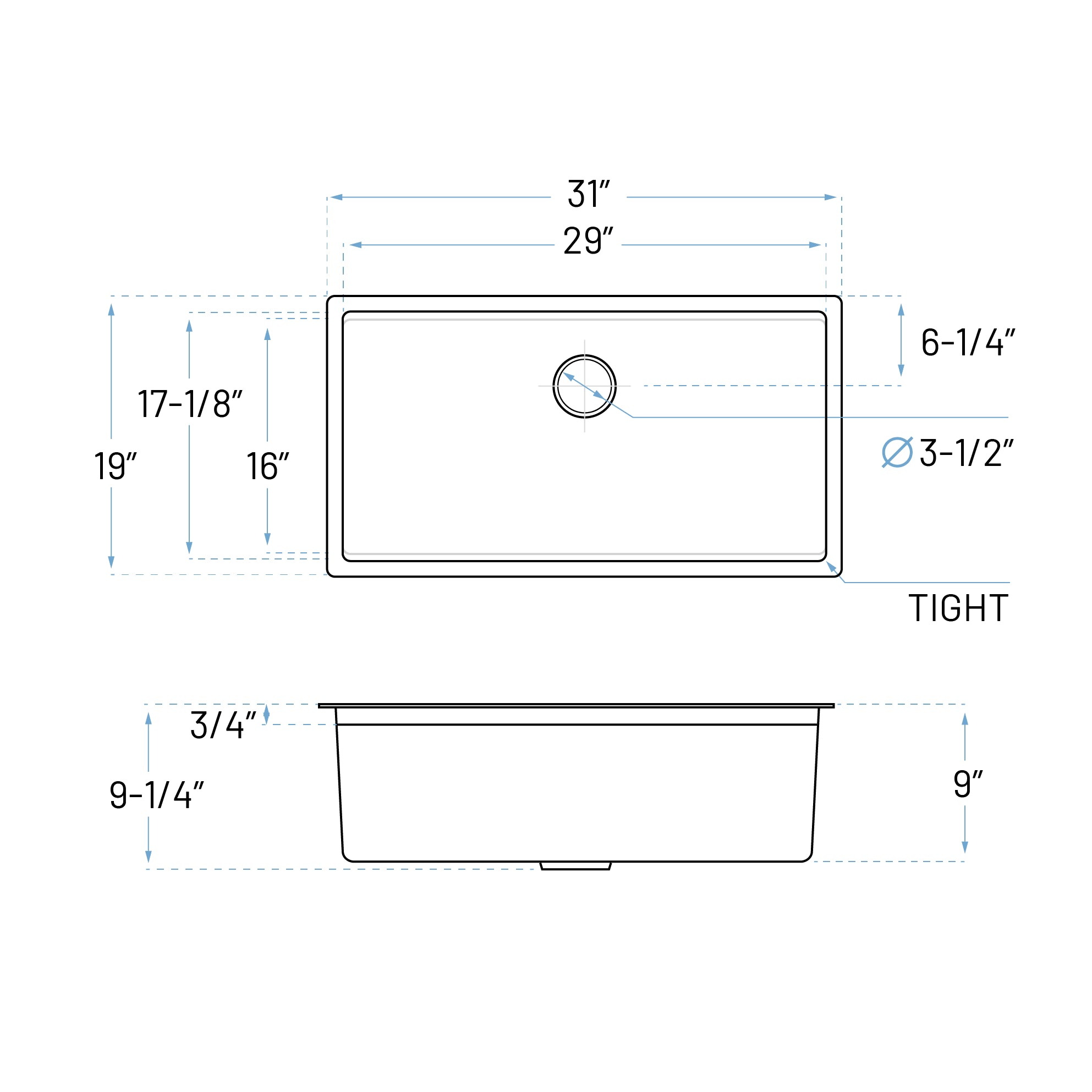 31" Workstation Single Bowl Undermount Kitchen Sink with Accessories, KHWS-3119-9-S-R20