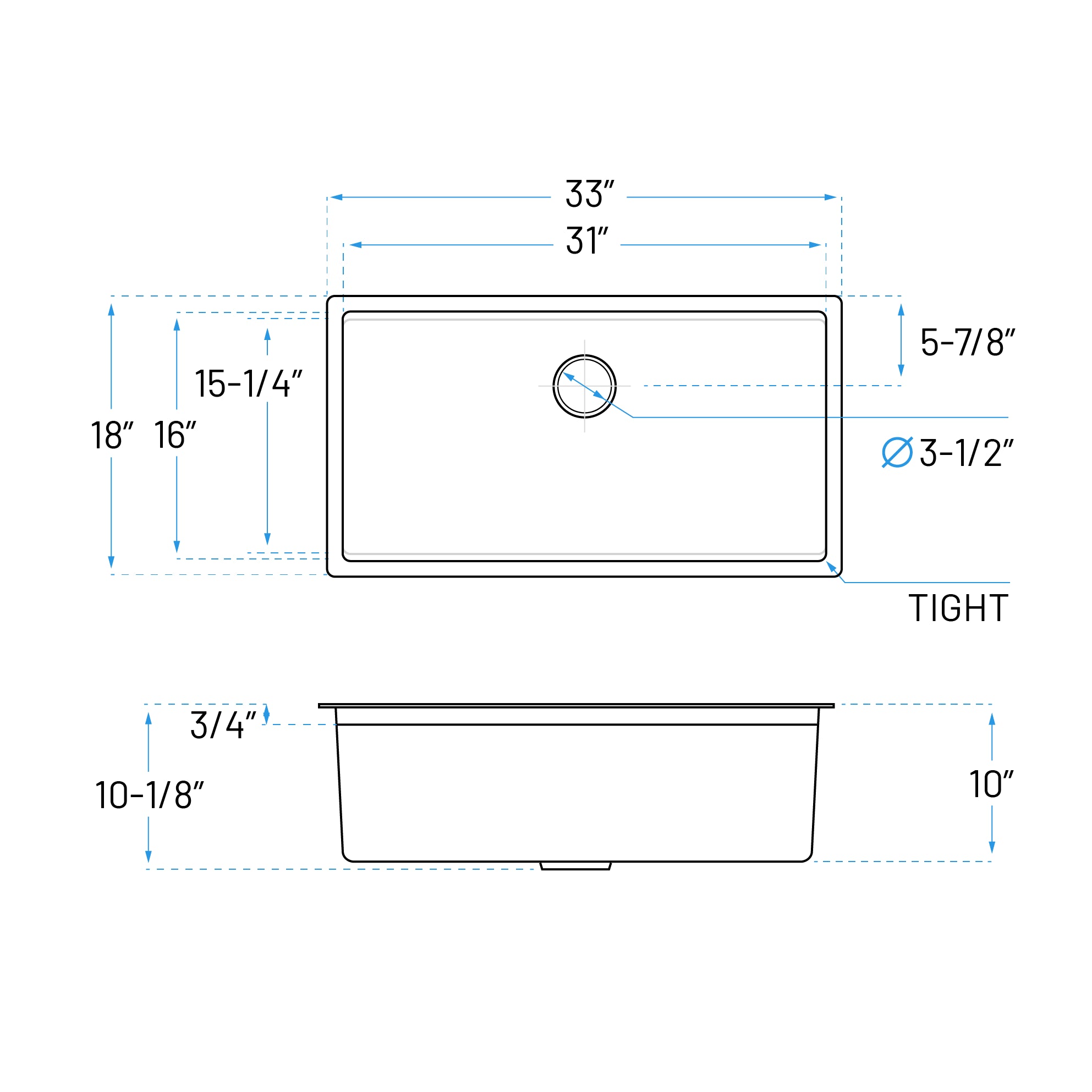 33" Extra-Large Workstation Undermount Stainless Steel Kitchen Sink, KHWS-3318-10-S-R15