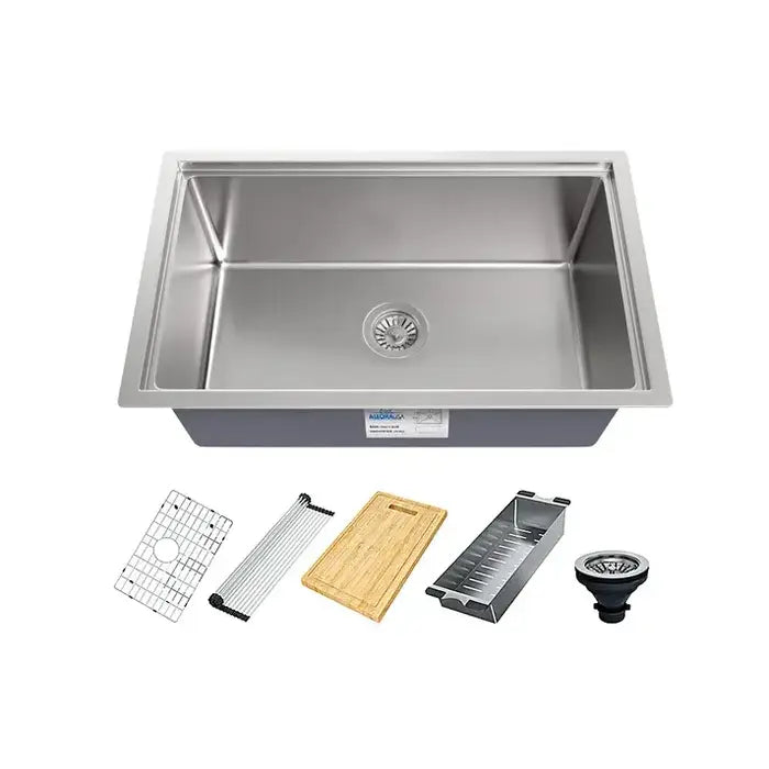 33" Extra-Large Workstation Undermount Stainless Steel Kitchen Sink, KHWS-3318-10-S-R15