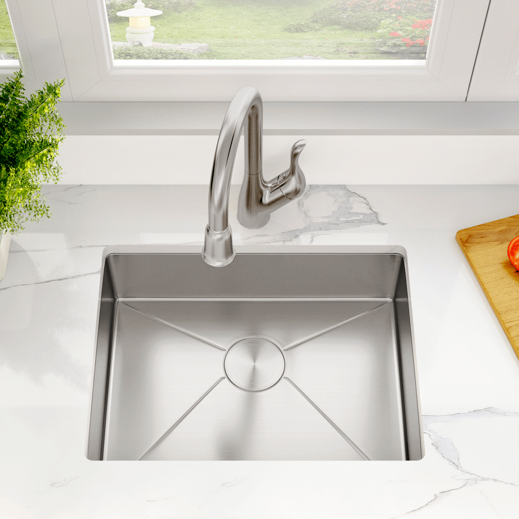 21" Compact Undermount Stainless Steel Single Bowl Kitchen Sink, KH-2118-9-S-R20