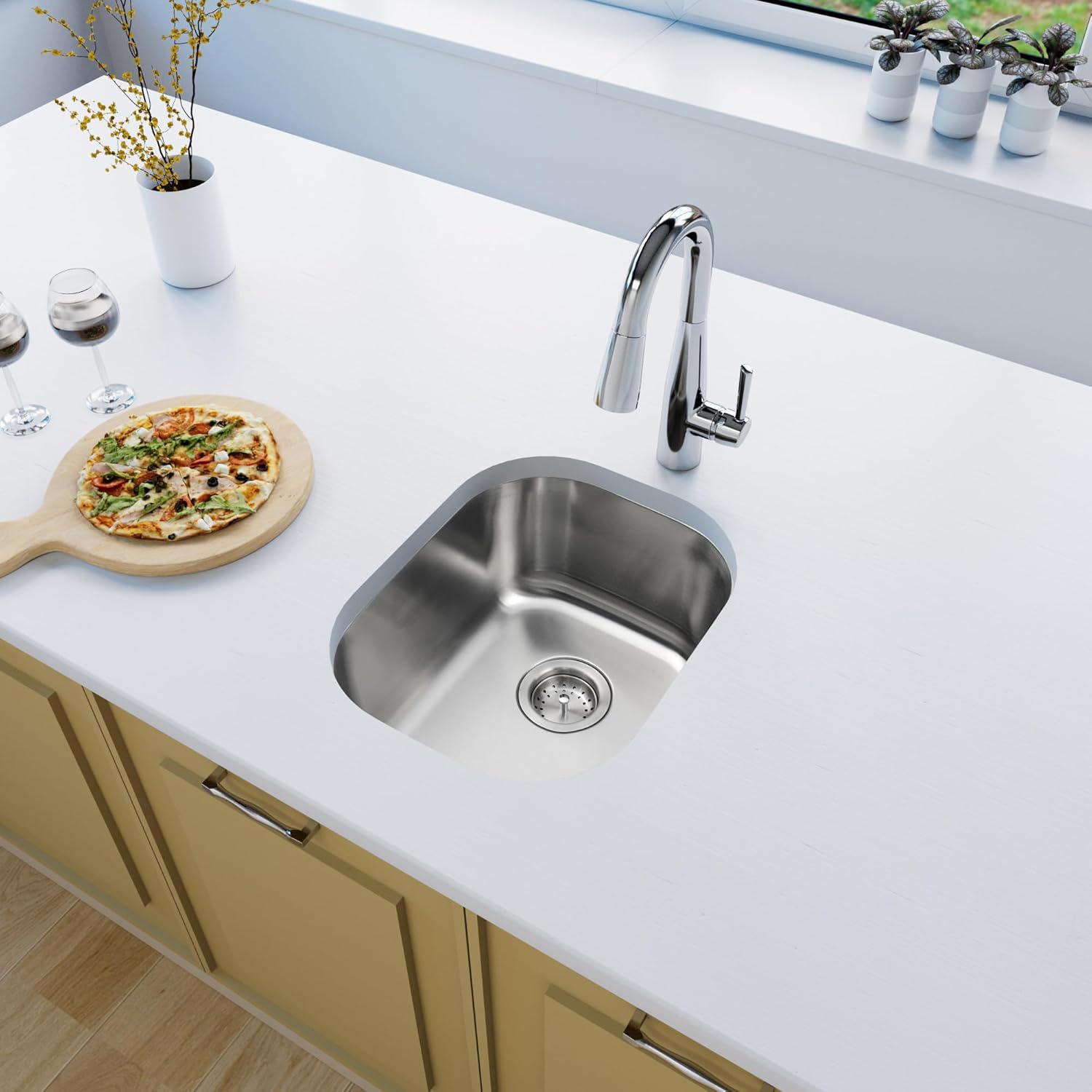 12" Undermount Stainless Steel Single Bowl Bar and RV Sink, KSN-1218-8-S