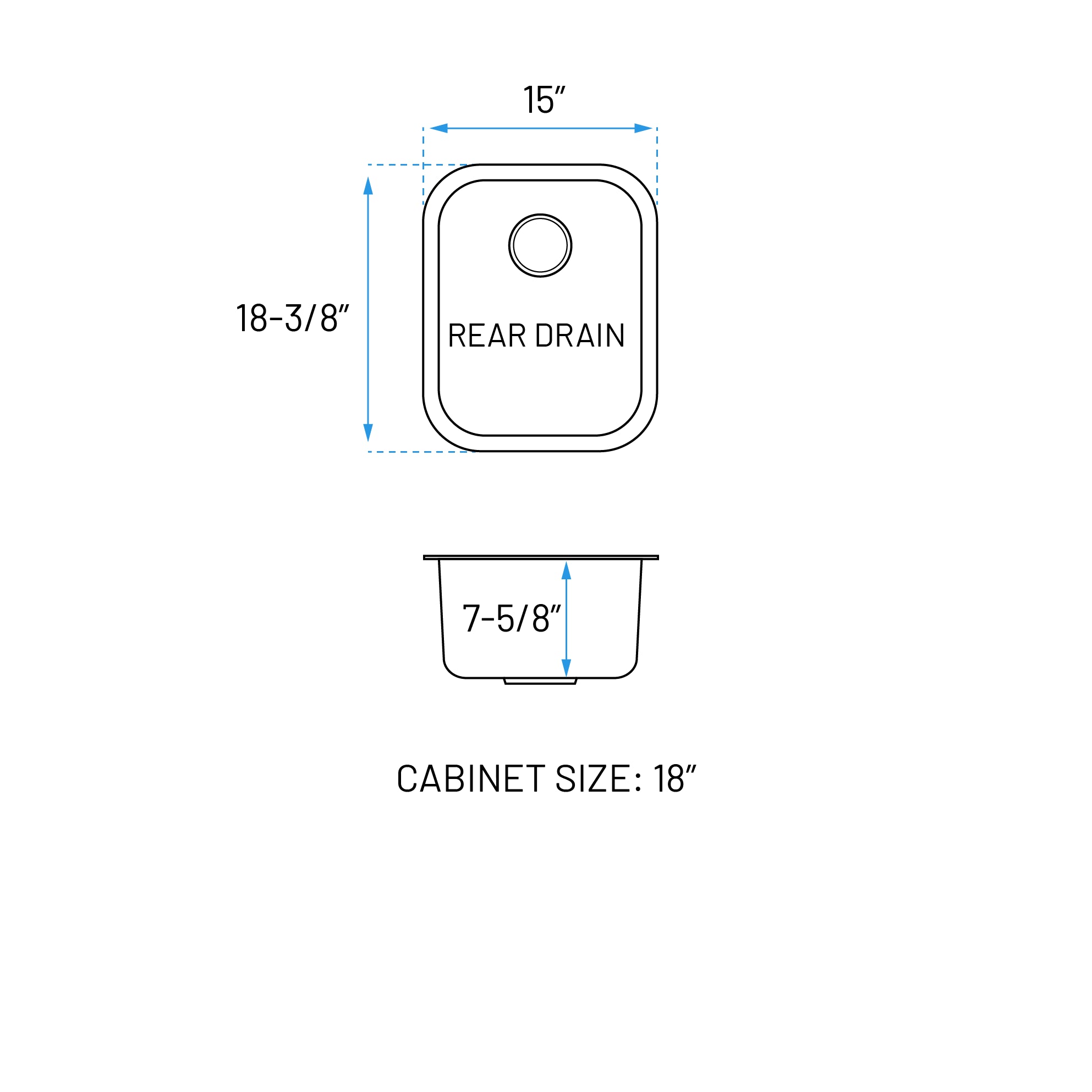 15" Undermount Stainless Steel Single Bowl Bar and RV Sink, KSN-1518-8-S