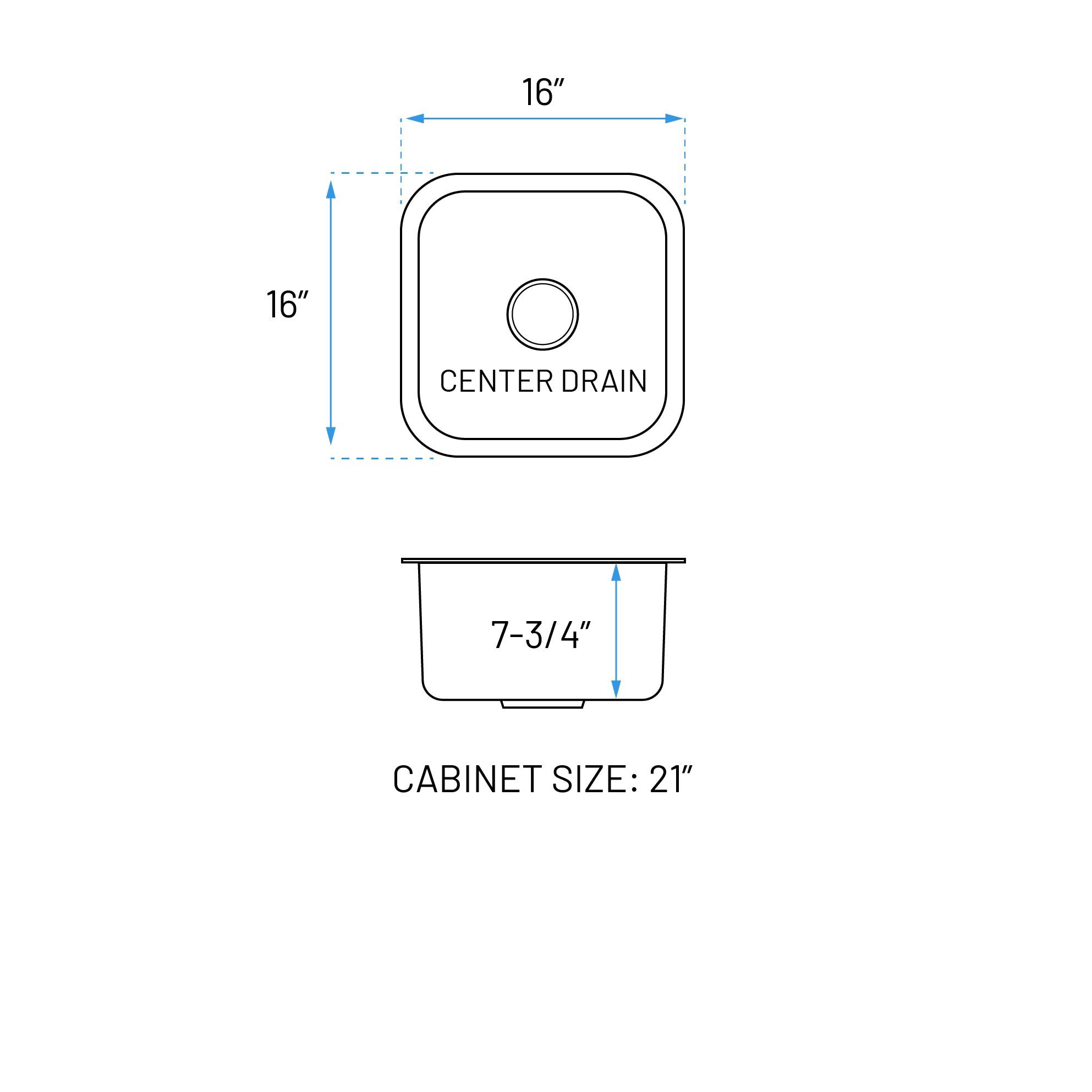 16" Undermount Stainless Steel Single Bowl Bar and RV Sink, KSN-1616-8-S
