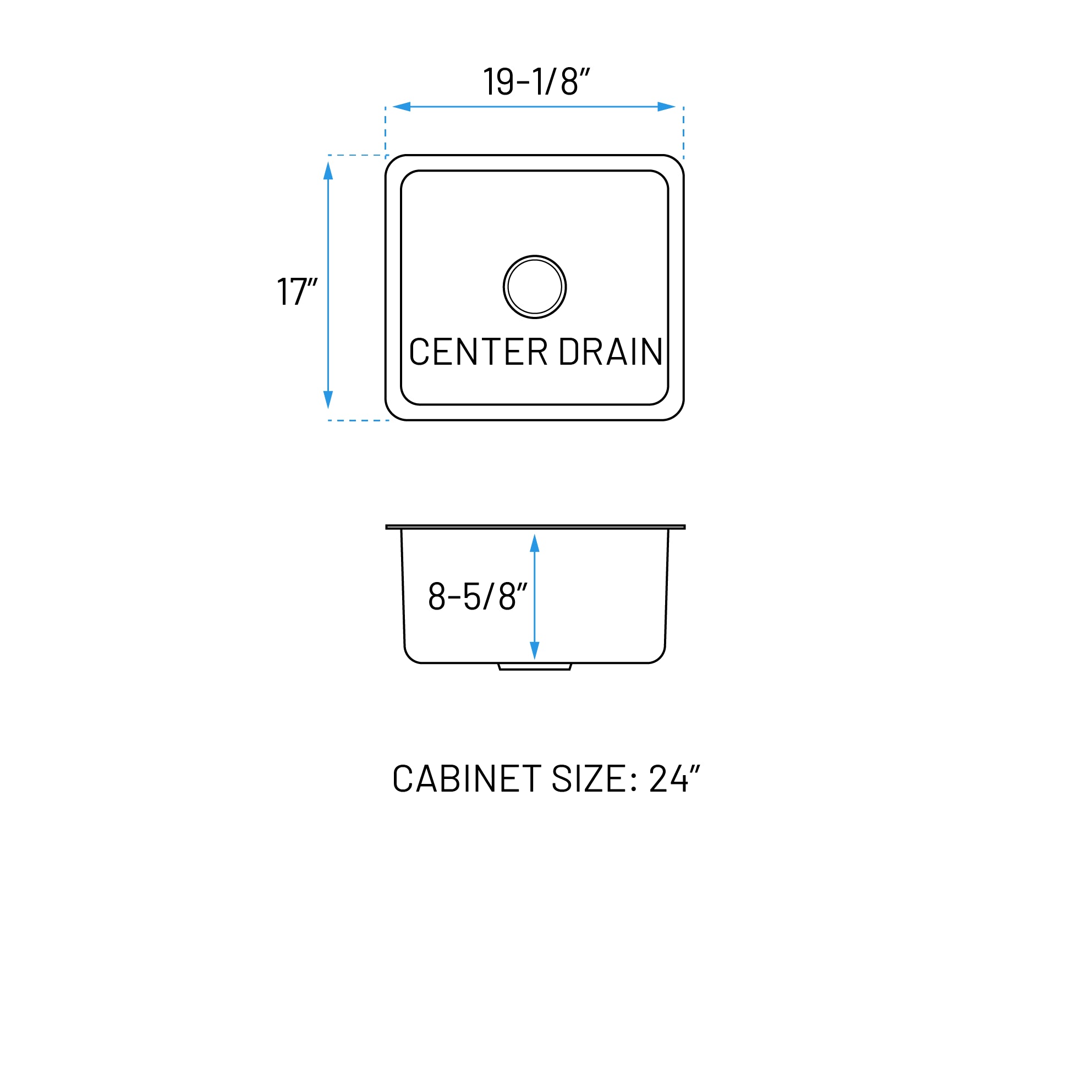 19" Compact Undermount Stainless Steel Bar and RV Sink, KSN-1917-9-S-R25