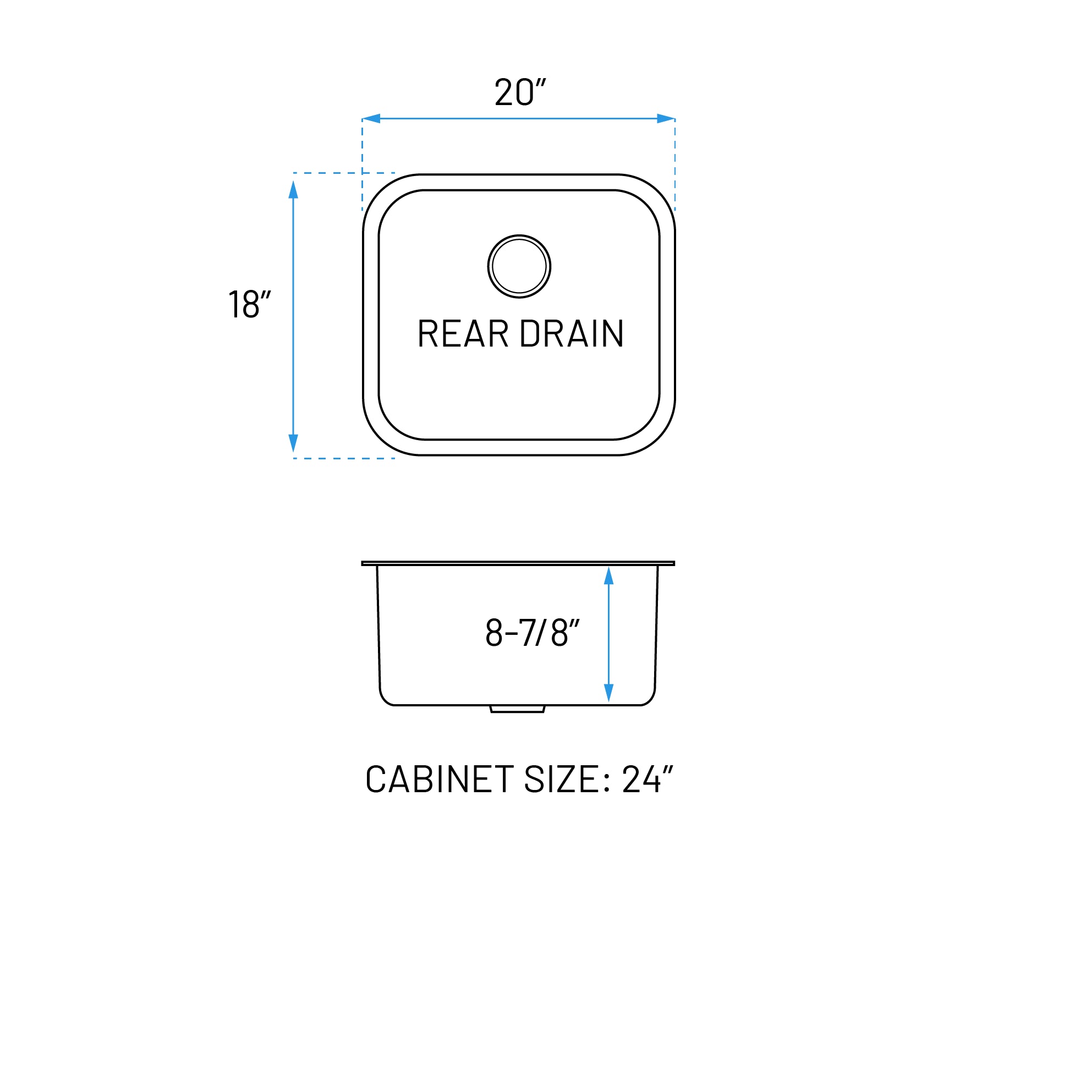 20" Compact Undermount Stainless Steel Single Bowl Kitchen Sink, KSN-2018-9-S