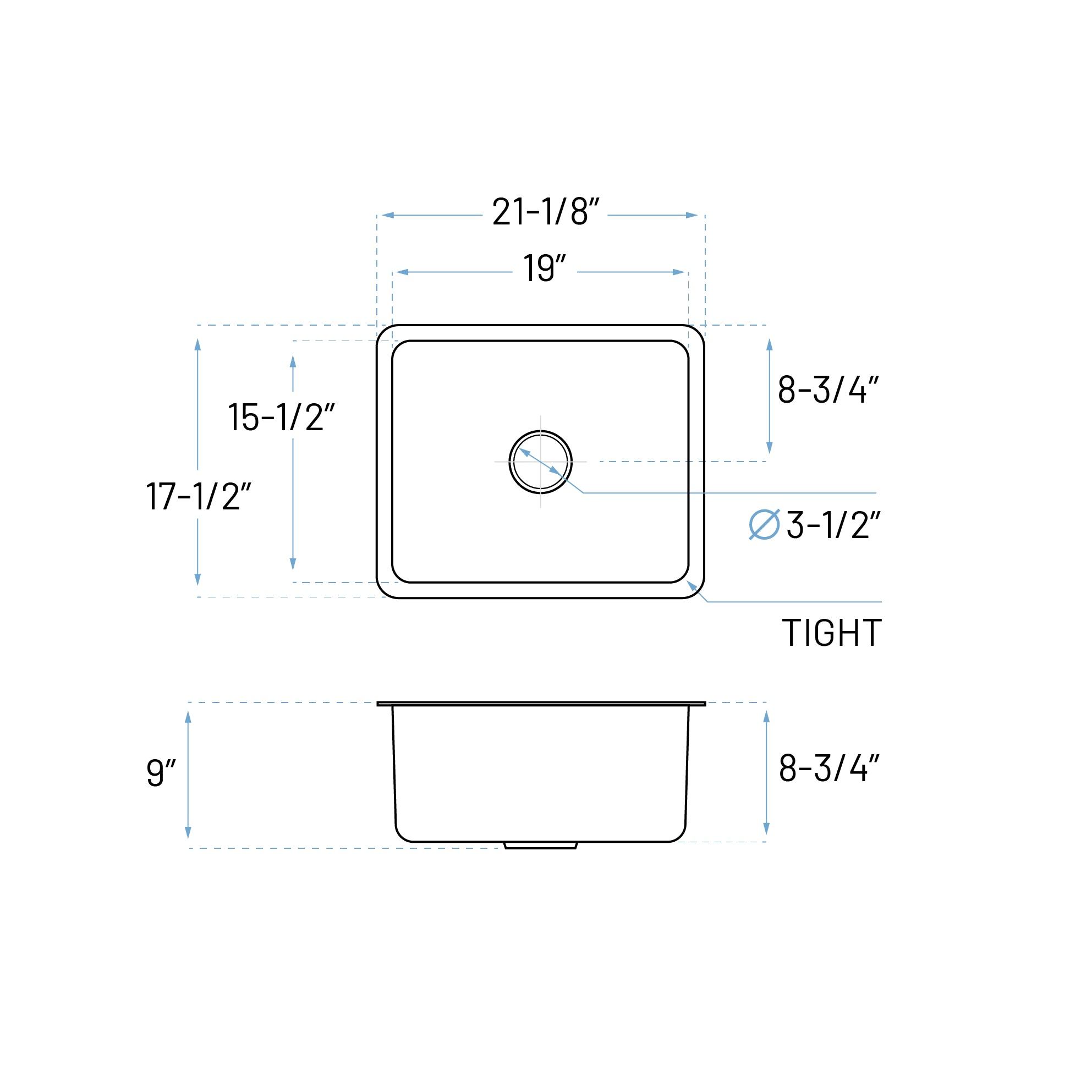 21" Compact Undermount Stainless Steel Bar, RV and Kitchen Sink, KSN-2117-9-S-R25