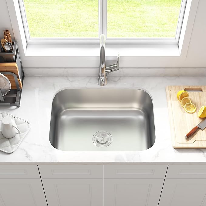 23" Undermount Stainless Steel Single Bowl Kitchen Sink, KSN-2318-9-S