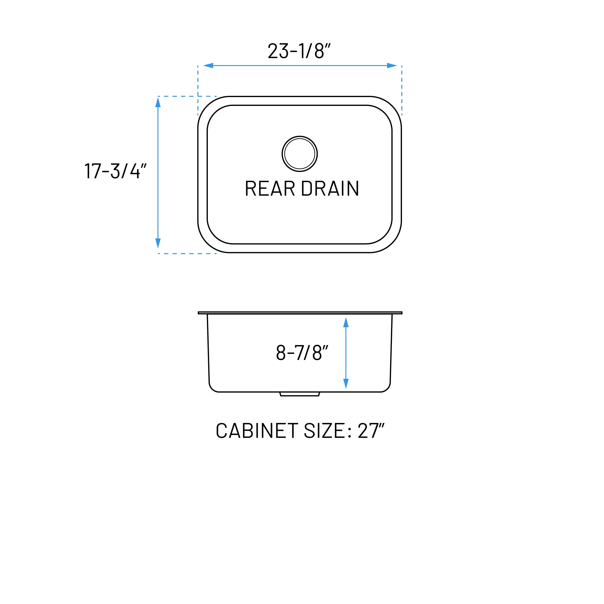 23" Undermount Stainless Steel Single Bowl Kitchen Sink, KSN-2318-9-S