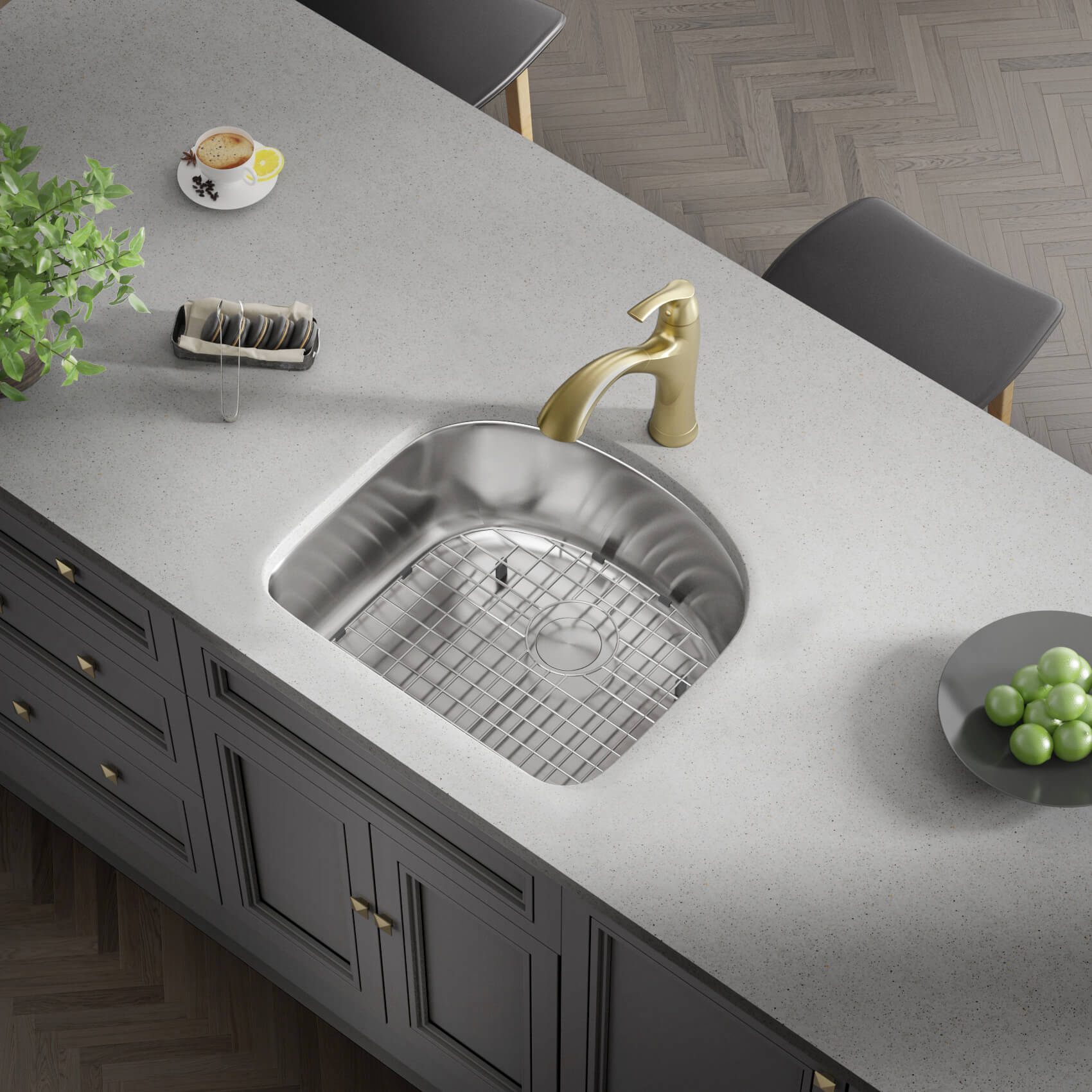 23" Undermount D-Shaped Stainless Steel Single Bowl Kitchen Sink, KSN-2321-9-S