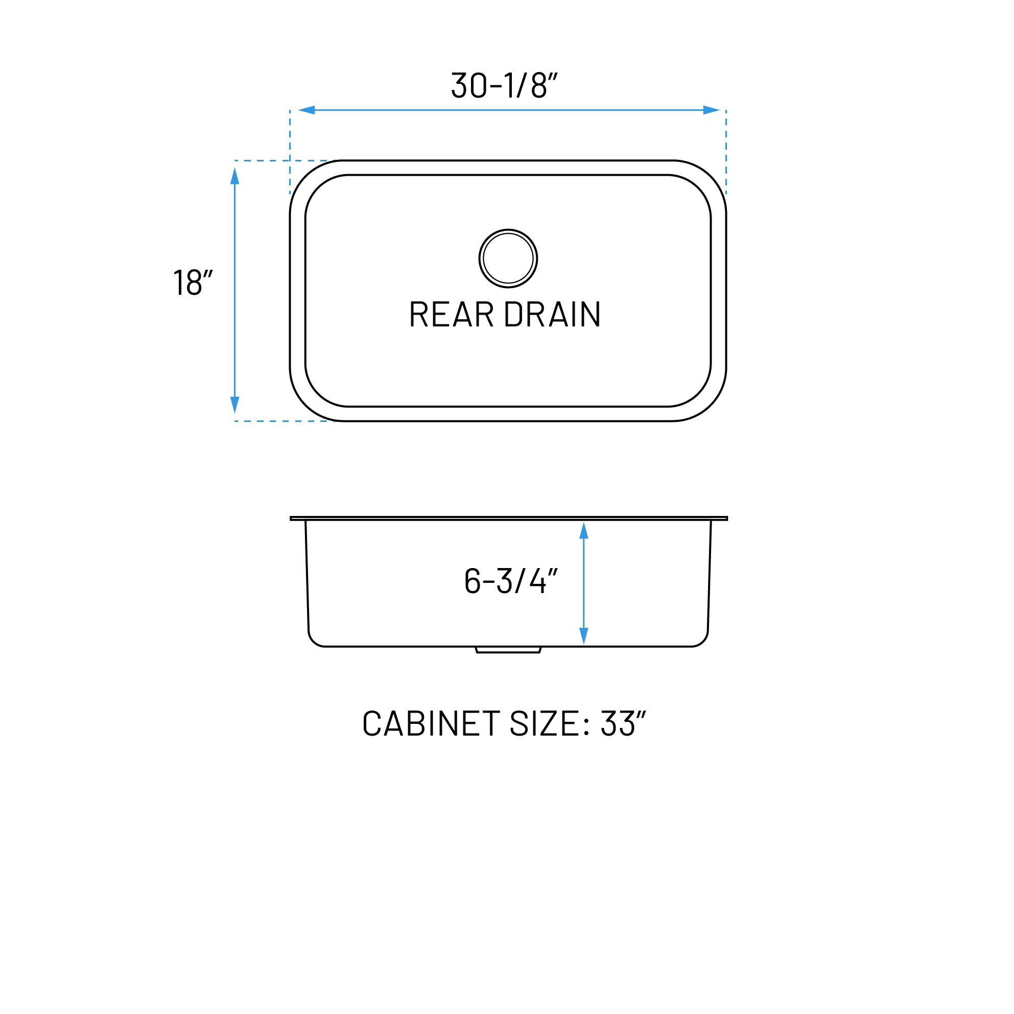 30" Undermount Shallow Stainless Steel Kitchen Sink - 7-inch Depth, KSN-3018-7-S