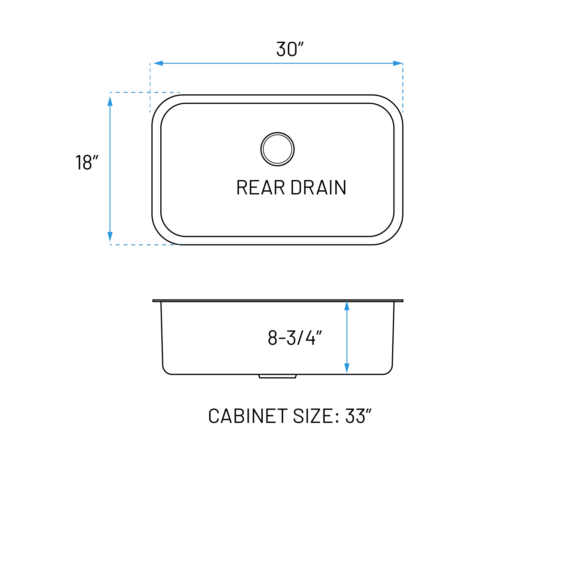 30" Undermount Stainless Steel Single Bowl Kitchen Sink, KSN-3018-9-S