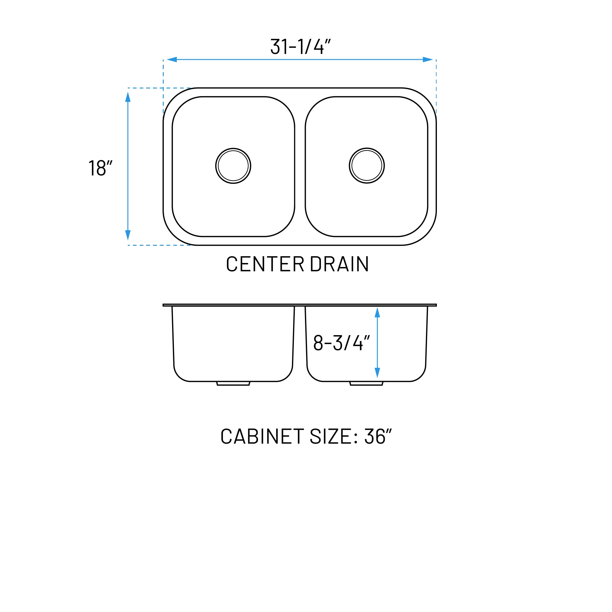 31" Undermount 16-Gauge Double Bowl Stainless Steel Kitchen Sink, KSN-3118-9-D-16