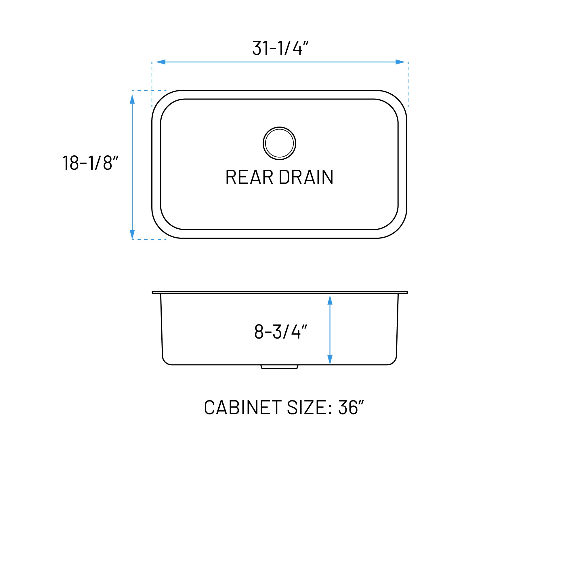 31" Large Undermount Stainless Steel Single Bowl Kitchen Sink, KSN-3118-9-S
