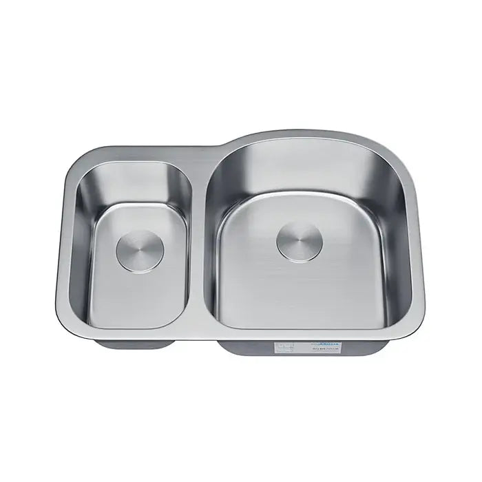 31" Undermount 30/70 Offset Double Bowl Stainless Steel Kitchen Sink, KSN-3121R-9-D
