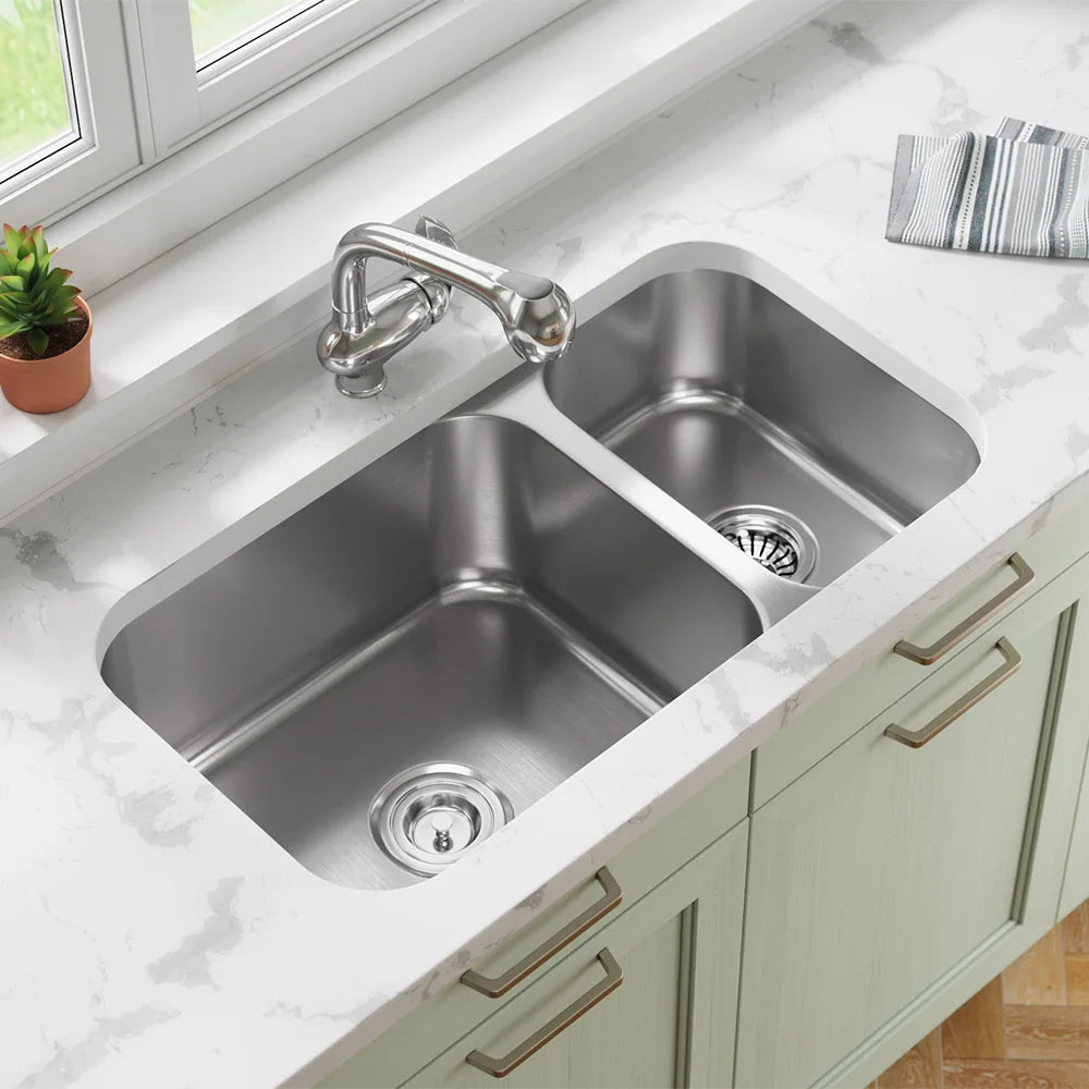 32" Undermount Reversible 80/20 Double Bowl Stainless Steel Kitchen Sink, KSN-3218-D